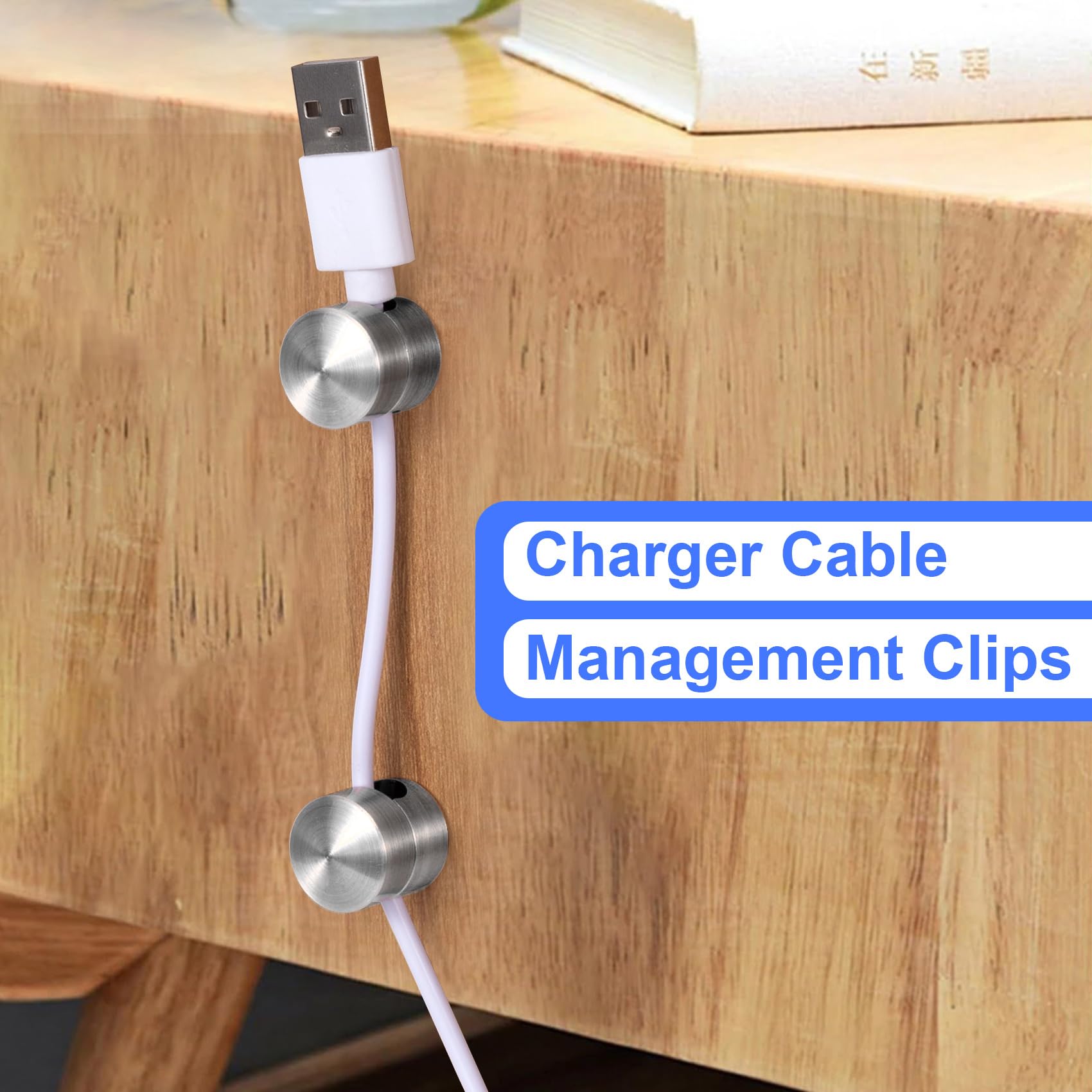 SmallCat 2 Sets Charger Holders for Cords, Silver Adjustable Cable Anchor Holders, Adhesive Metal Cord Clips, Cable Management Wire Organizers for Desk, Office, Nightstand — Amazon image 4