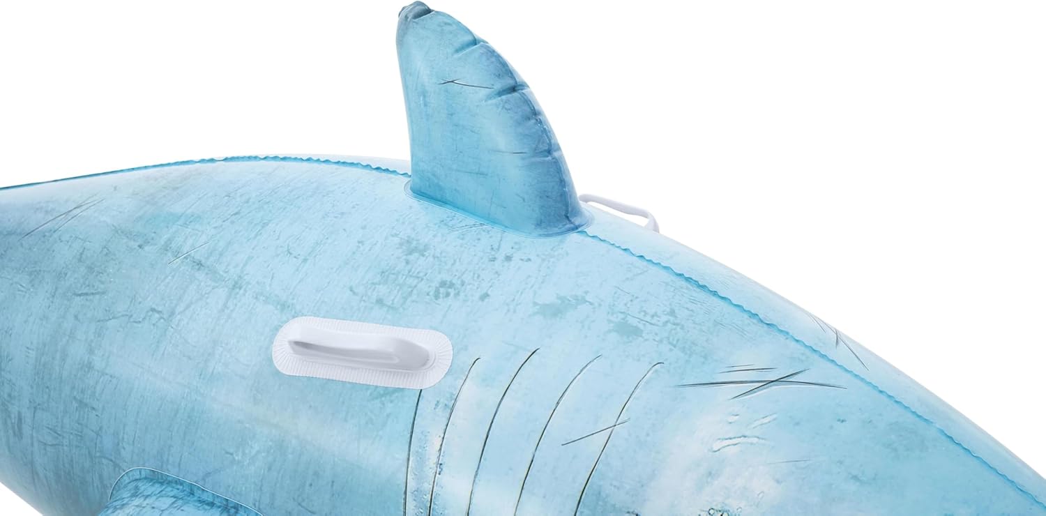 Bestway Realistic Shark Pool Float, Kids Inflatable Ride-On with Handles, Swimming Pool and Beach Toy, White