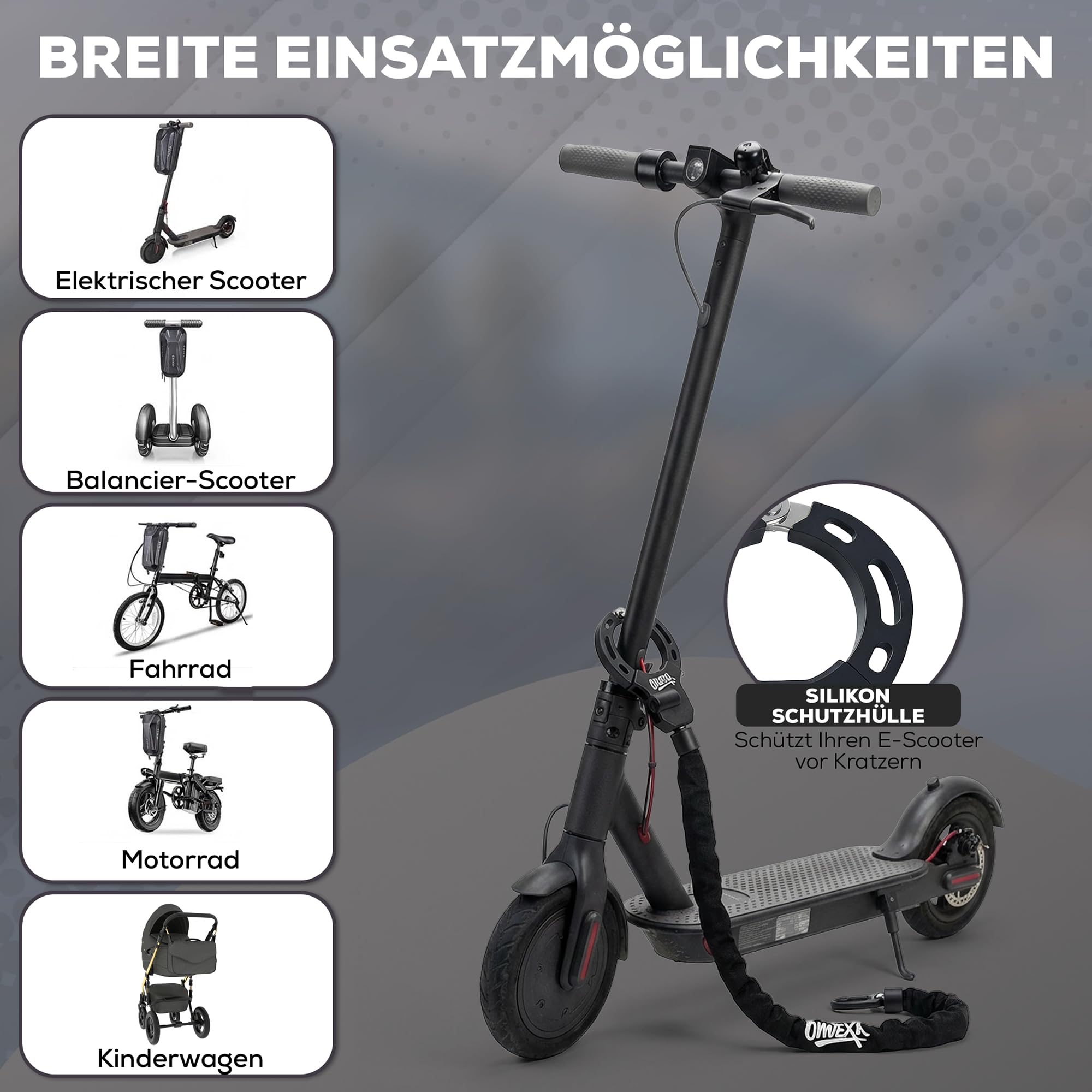 90cm Handschellenschloss mit Tasche für E-Bikes und Fahrräder, Gehärteter Stahl, Diebstahlschutz für Rahmen, Laufrad und Akku mit Aufbewahrungs-/Transportbox