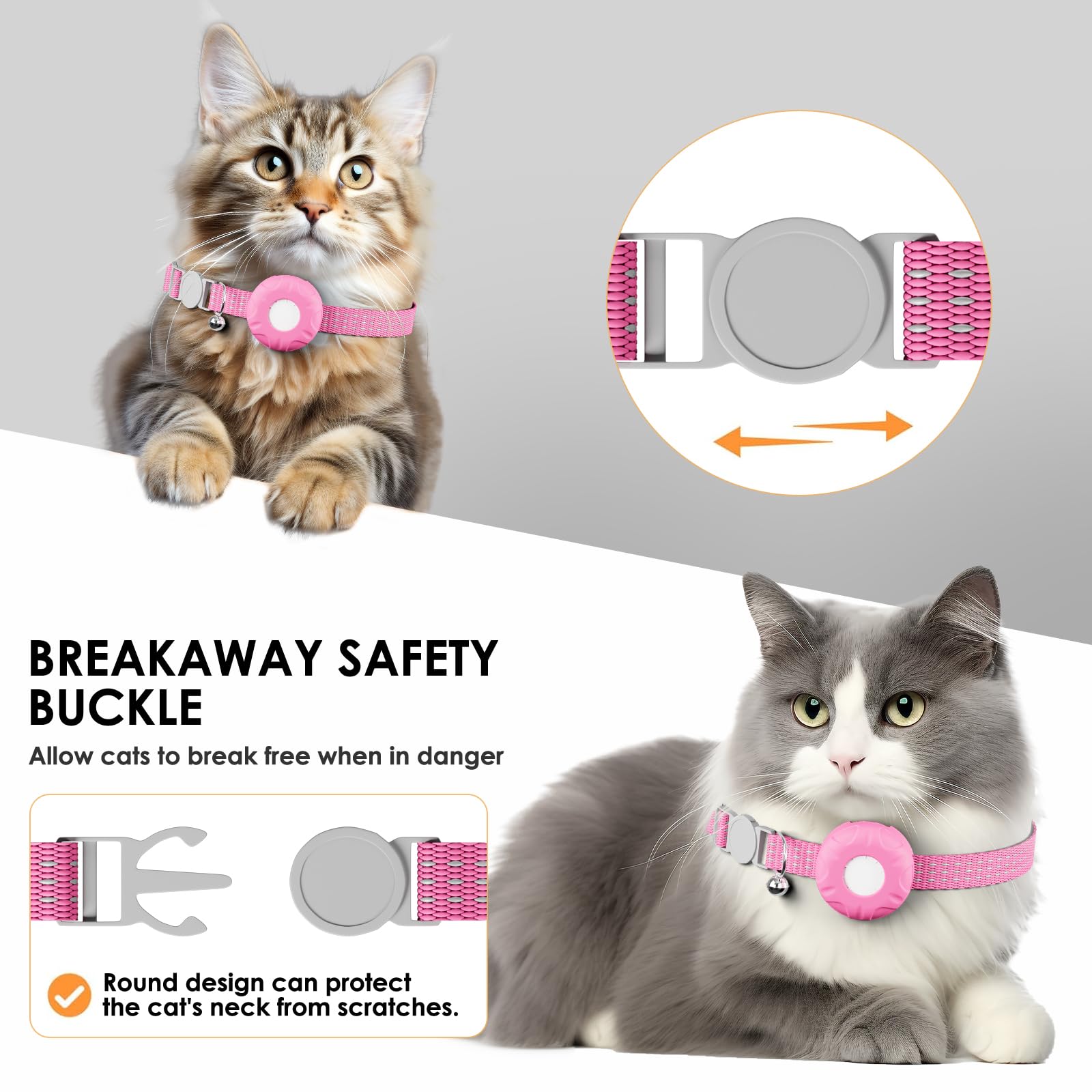 Rastreador GPS para gatos, compatible con Apple Find My App (solo iOS), sin tarifa mensual, impermeable (rastreador blanco, collar de gato rosa)