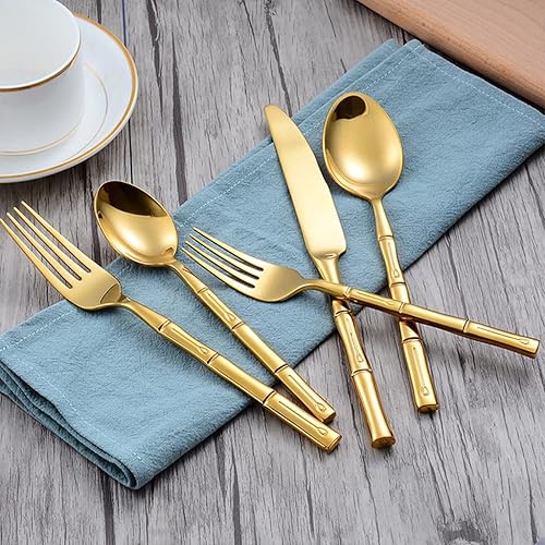 Miniatura 3 de Juego de cubiertos de 50 piezas de regalo de acero inoxidable pulido de espejo de metal dorado juego de cubiertos ultraligeros duraderos
