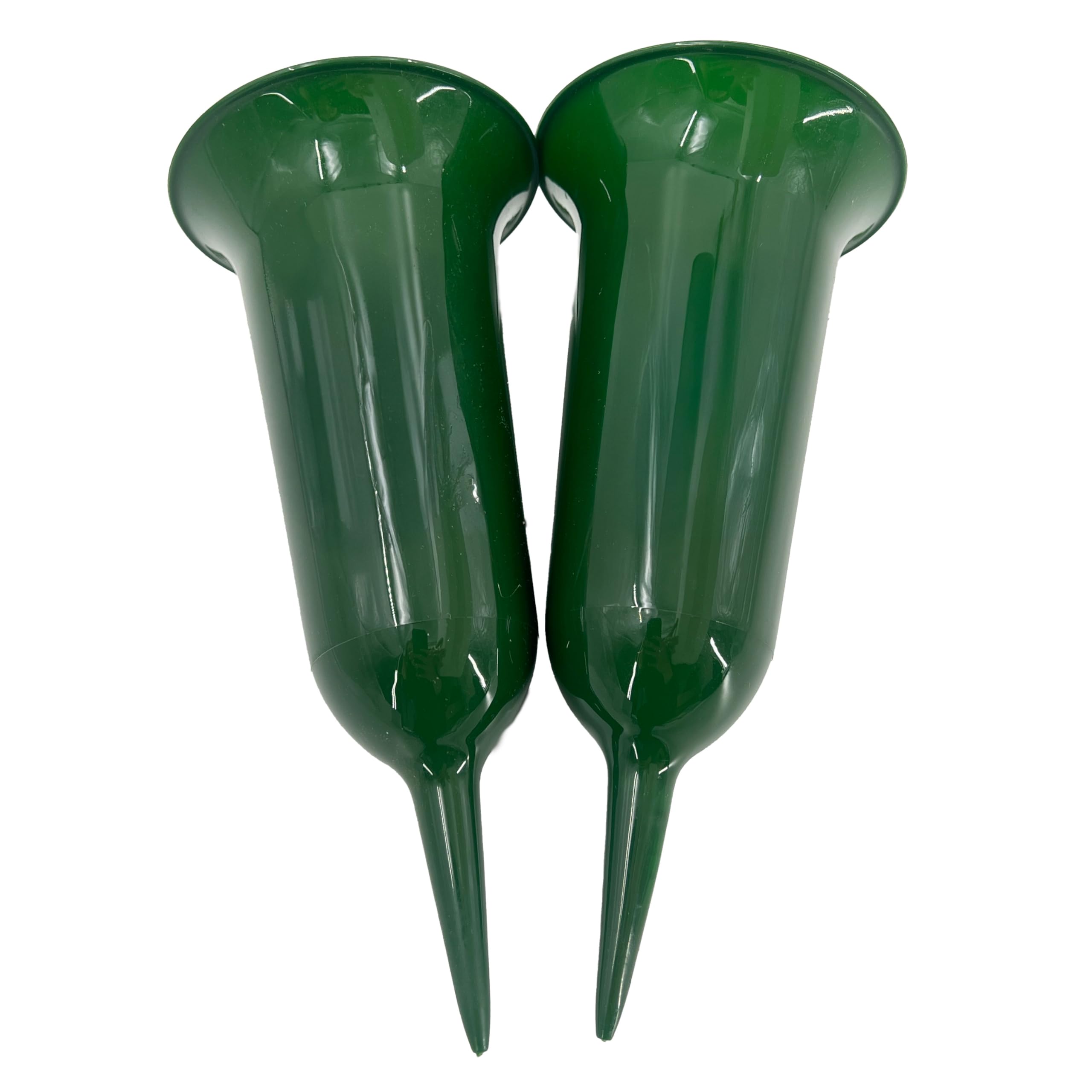 Angraves Green Set Of Plain Fluted Spiked Memorial Grave Flower Vases Container Holder Size 2
