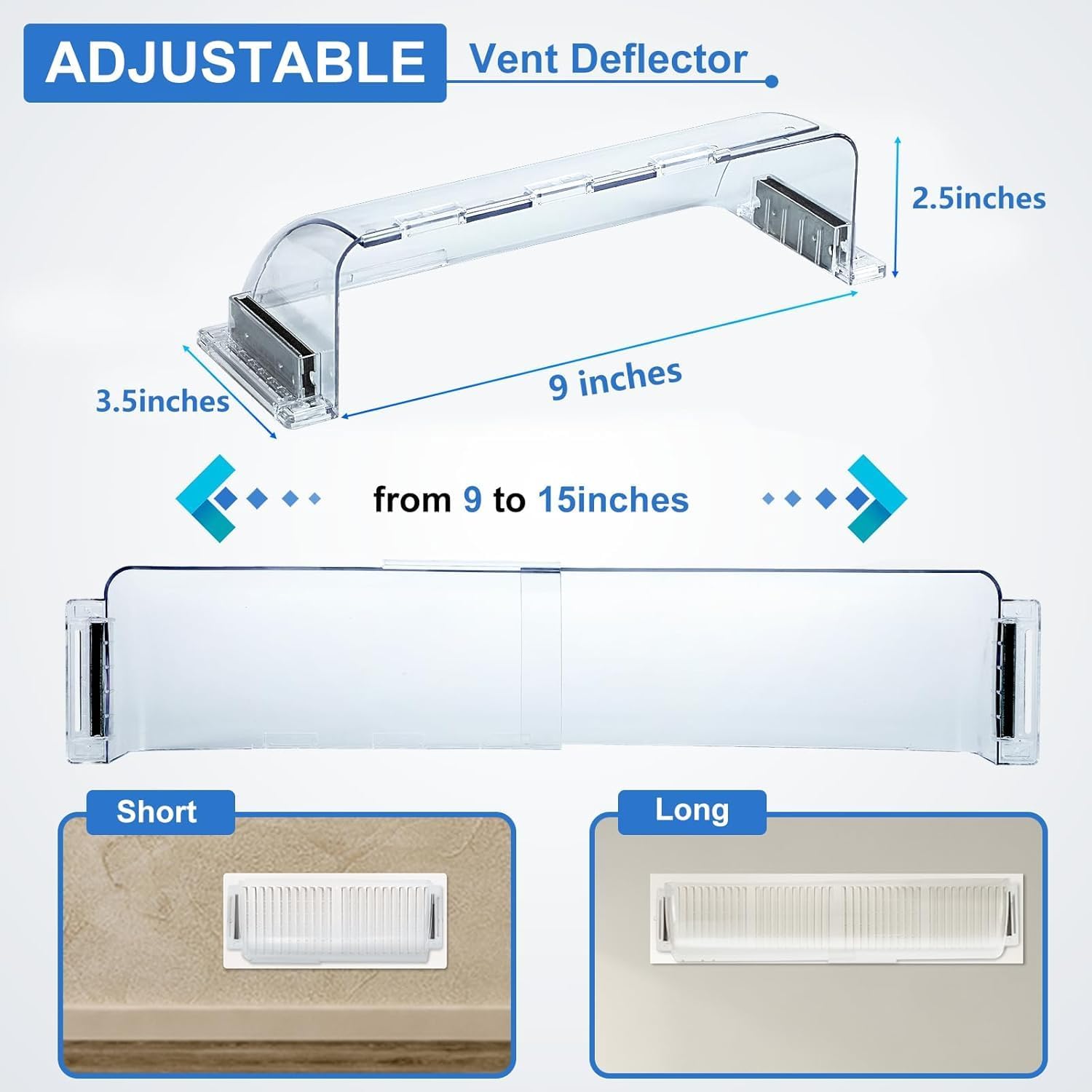 Air Vent Deflectors Adjustable Magnetic Heat and Vent Cover,9" to 15"Inches-Heavy Duty Unbreakable Plastic with Magnet Secure Design ，for Vent Covers for Home Floor，Sidewal，Ceiling Registers,2 Pack…