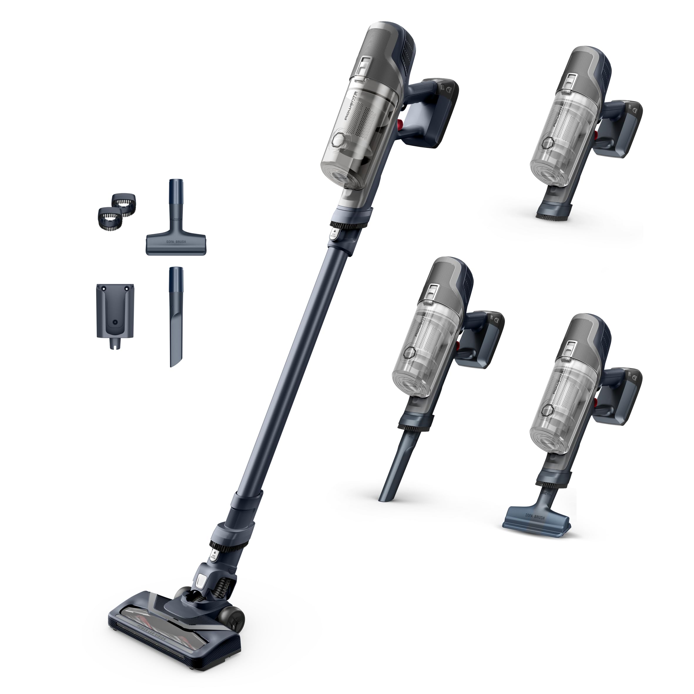 Rowenta X-Pert 6.60 Akkustaubsauger, 100 W Leistung, 45 Min Laufzeit, kabellos & beutellos, LED-Bürstenkopf, herausnehmbarer Akku, 0,55 l Behälter, inkl. Fugendüse und Wandhalterung, grau, RH6836EO