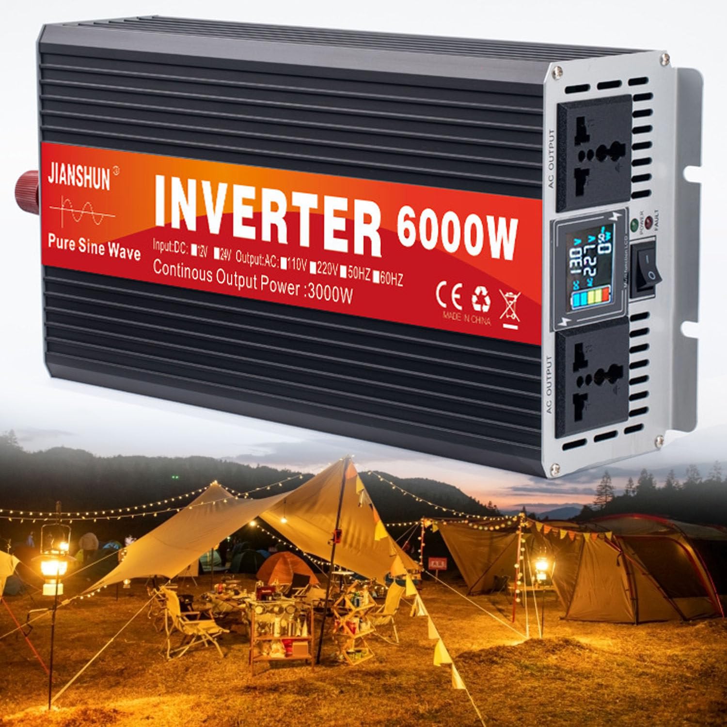 3000w 4000w 5000w 6000w Przetwornica Napięcia, Czysty Sinus Przetwornica Napięcia 12v Do 230v 240v, Ładowarka Samochodowa 6000W-12Vto220V