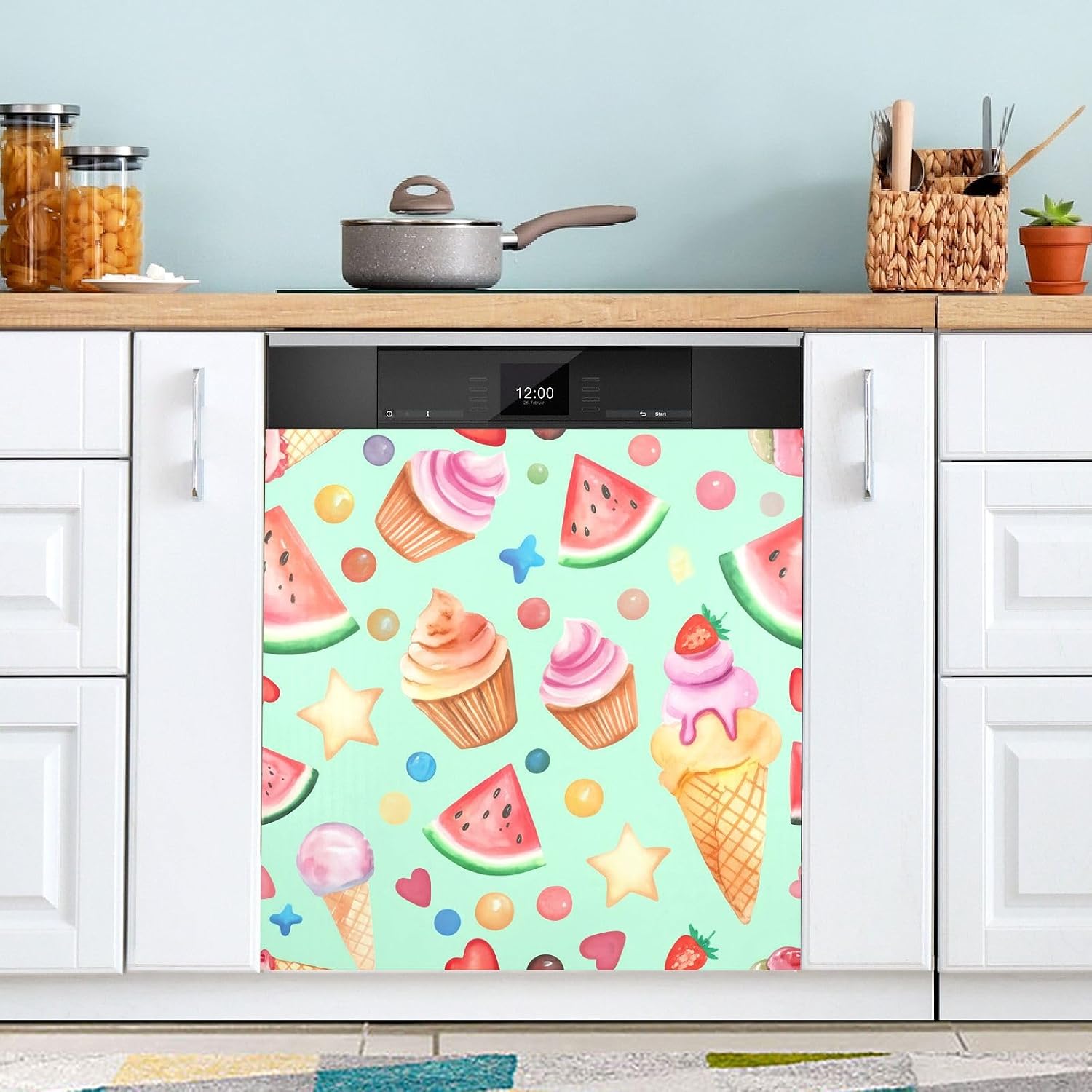 Qilmy Cupcakes Ice Cream Dishwasher Magnet Cover, Reuseable Refrigerator Magnet Cover Decal Washing Machine Microwave Magnet Stickers for Holiday Party Decor, 23 x 26 Inch