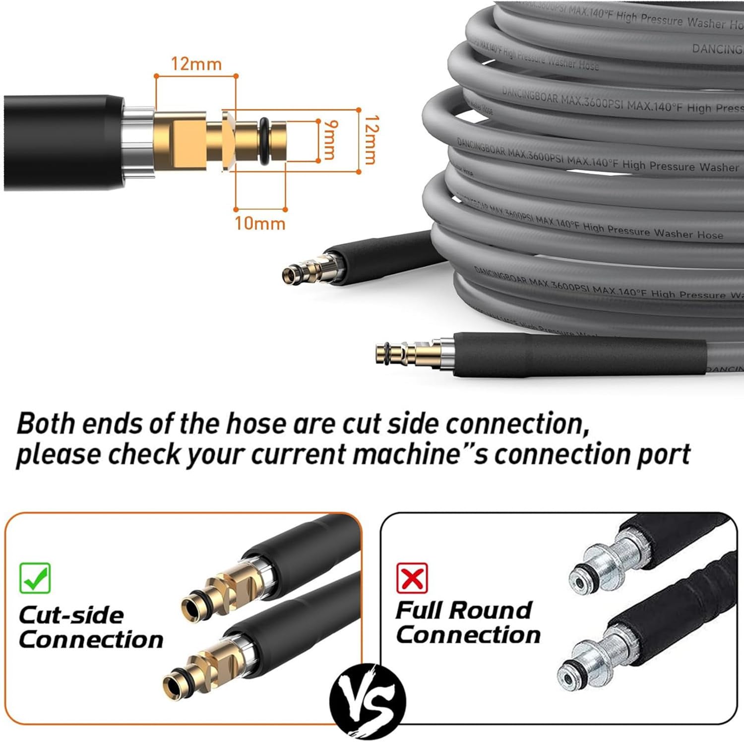 10m Caoutchouc Tuyau nettoyeur haute pression pour Kärcher K2 K3 K4 K5 K6 K7, 3600PSI Super Flexible Tuyau d'Extension avec Connecteur Rapide Click Plug pour Kärcher Pression Accessoires