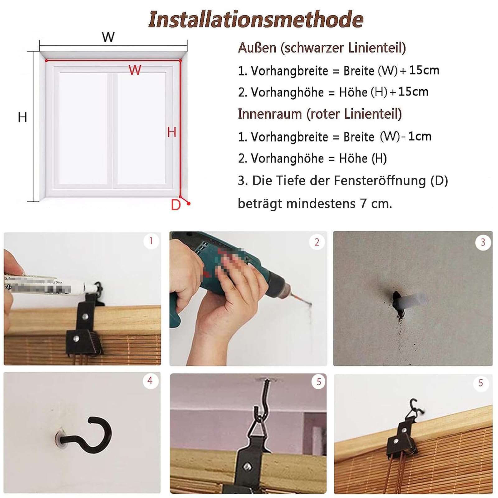 Bambusrollo Retro Bambus Rollo Raffrollo Sonnenschutz Sichtschutz Seitenzugrollo Lichtfilter Belüftung Jalousie,für Fenster Tür,Anpassbar,Breite×Höhe (125cm x 120cm,Carbonized)