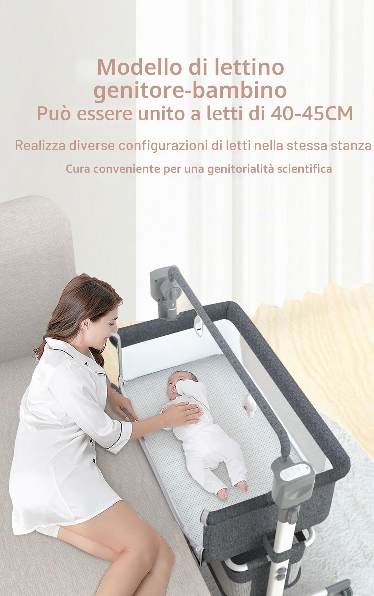 Magic ZC Elettrico Bluetooth Intelligente Culla Neonato Next to me, Convertibile Culla Co-sleeping, Telecomando e 5 Ingranaggi Oscillanti, Pieghevole Neonato Fianco Letto con Musica (601 Khaki)