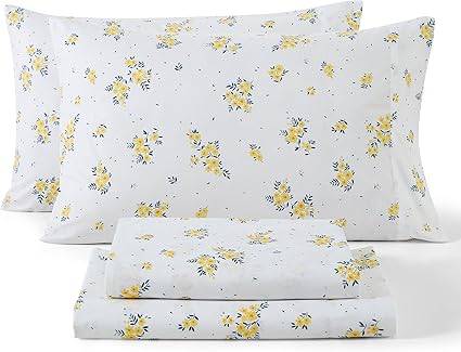 Double Bed Sheets HLC.ME Floral Bed Sheets - Bed Sheet Set - Wrinkle Resistant & Ultra Soft - Fits Mattresses Up To 15 Inches Deep - Sage Green Toile, Queen Draps Lit Double