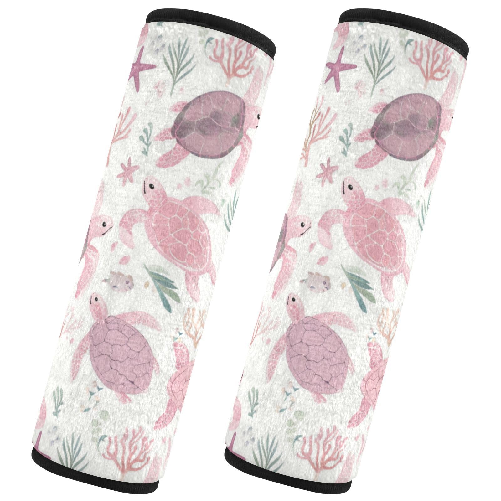 Seat Belt Covers 2 Pack Pink Sea Turtles Car Seat Strap Covers Super Soft Starfish Car Seat Neck Cover for Boys Girls Adults Babies S