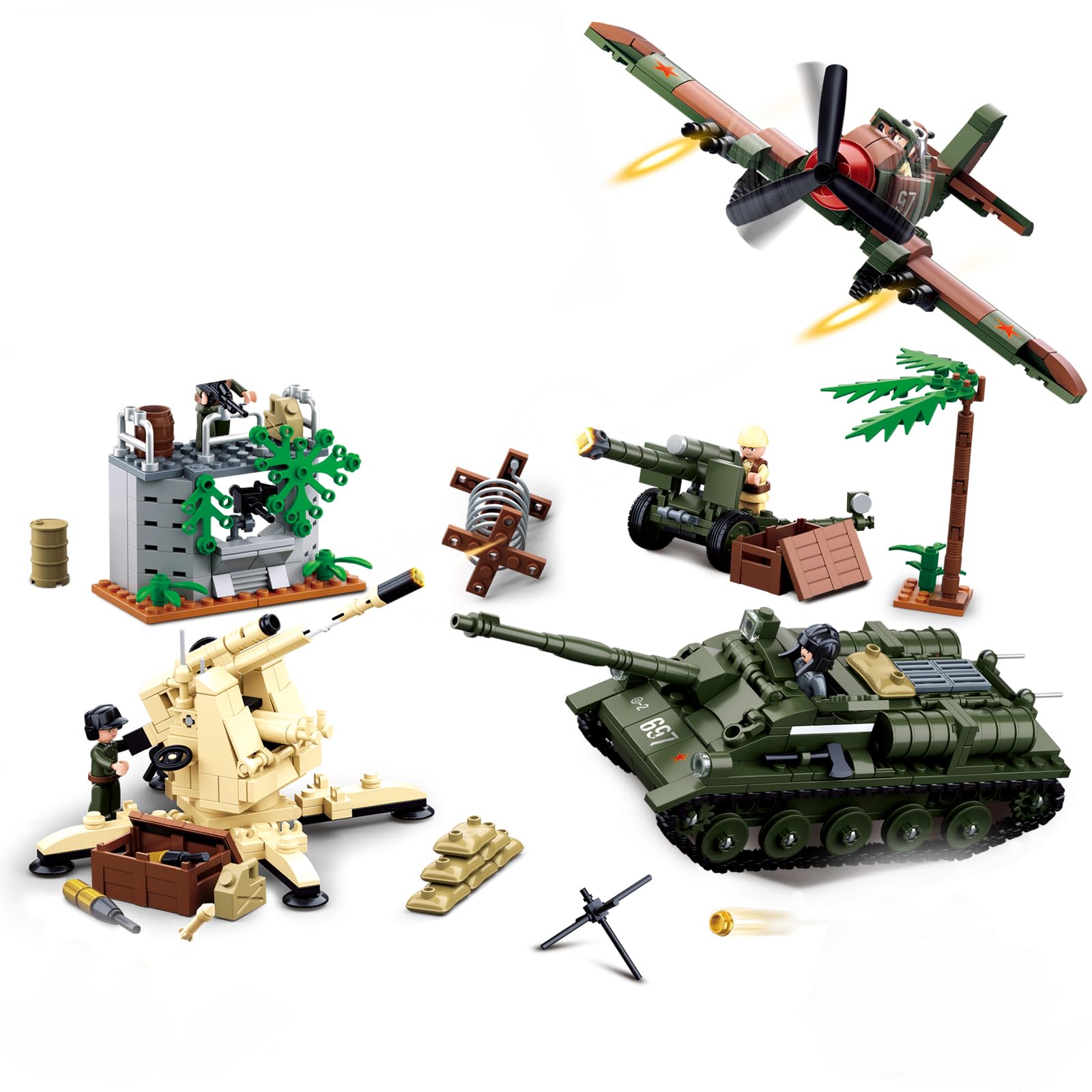 Amazon.co.jp: 軍事基地ビルディングセット WW2 陸軍モデルキット 戦車