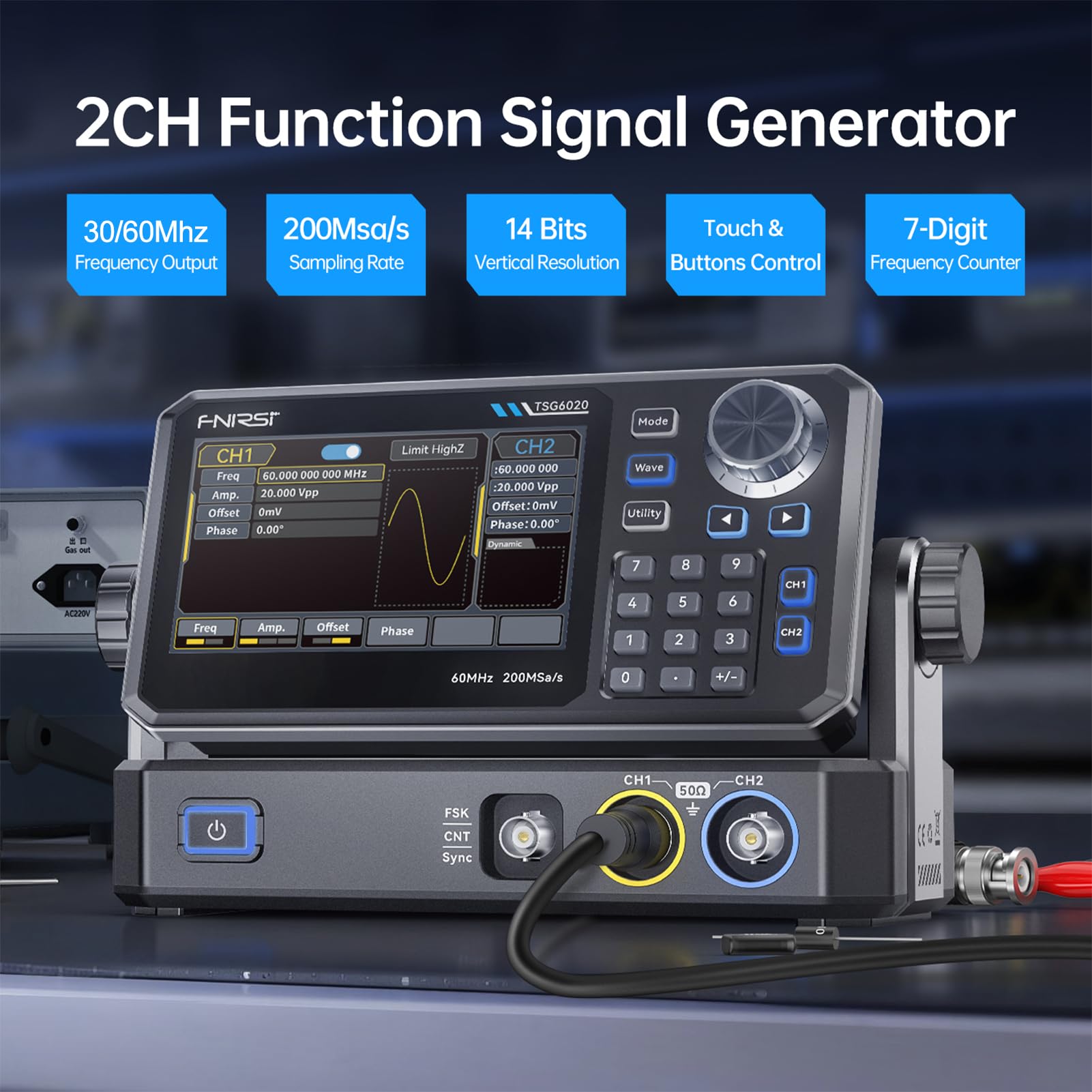 Generatore di Segnale,Generatore di Segnale Portatile AD Alta Precisione Sorgente di Segnale di Campionamento 60 MHz Frequenza di Campionamento 200 MSa/s 14 bit Display Touch 4,3 Pollici