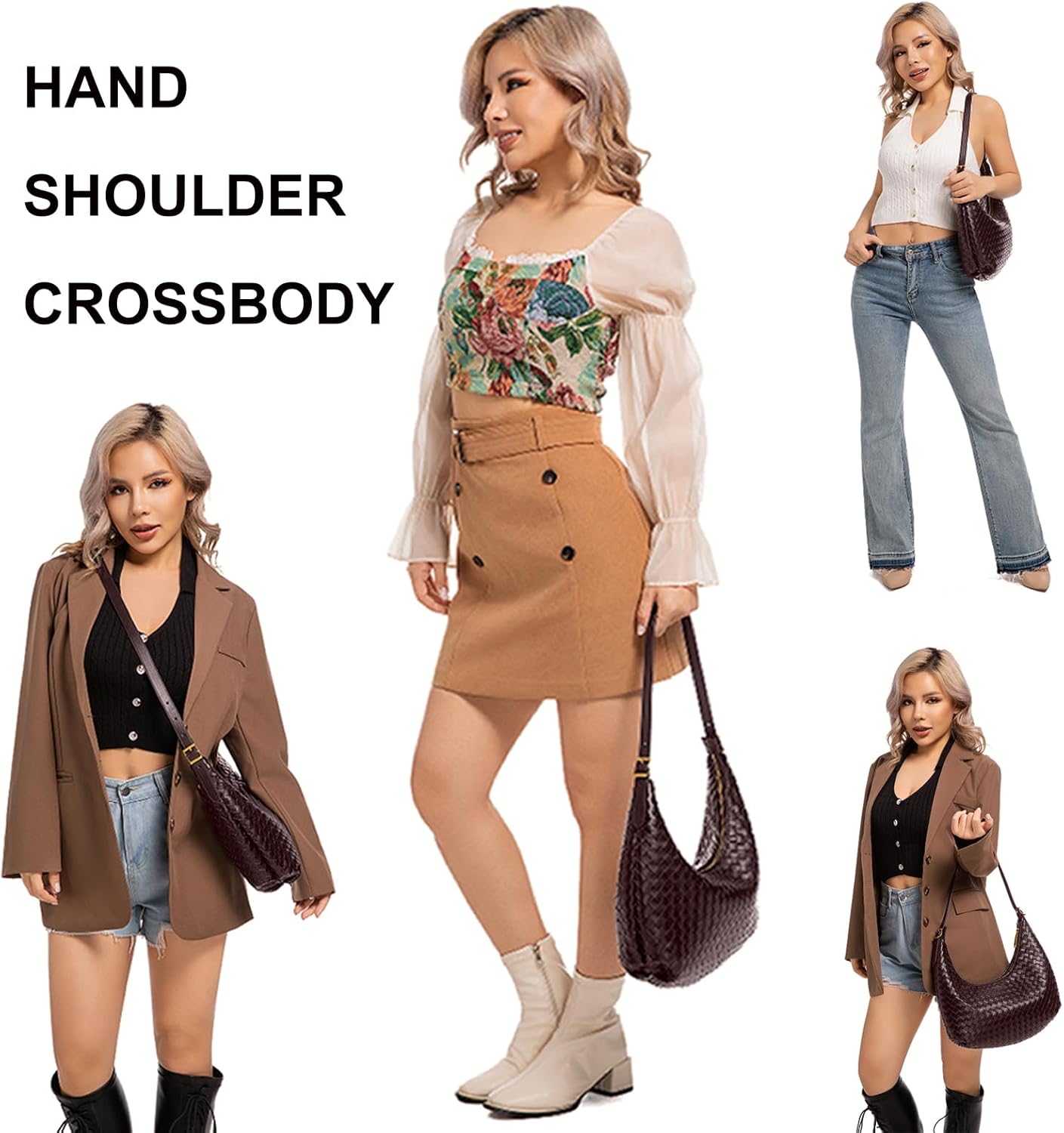 Shoulder Bag Handbag for Women Crossbody Tote Bags Woven Purse Clutch Women's Medium Underarm Hobo With Pocket Large