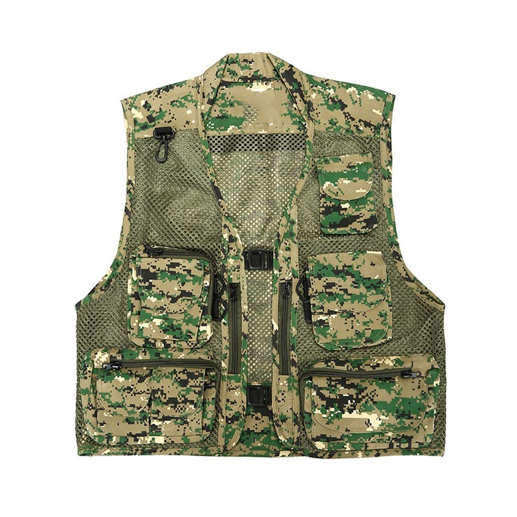 Fishing vest Mens Outdoor Work Camo Quick Dry Fly Fishing Vest, Travel Photography Jackets For Outdoors Stream Fishing (Color : Green, Size : XXL) (Green L)