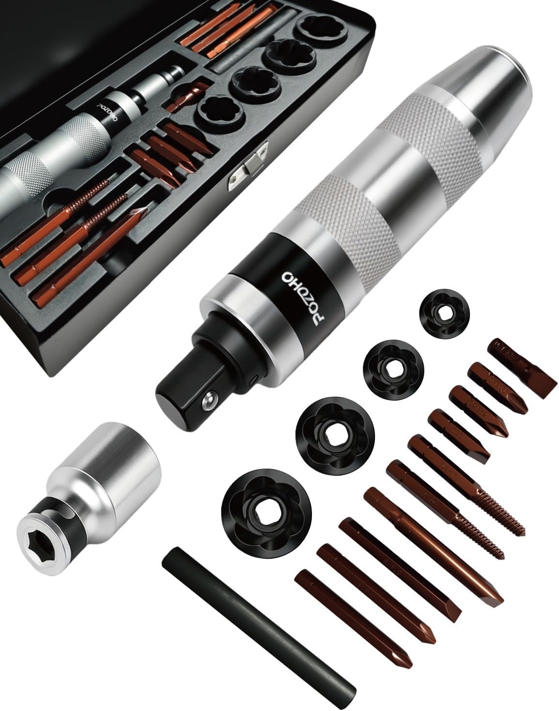 Heavy Duty Hand Impact Driver, 17-Piece Reversible Manual Impact Screwdriver Kit with Complete S2 Bits Set for Auto Repair & DIY, PTM04117