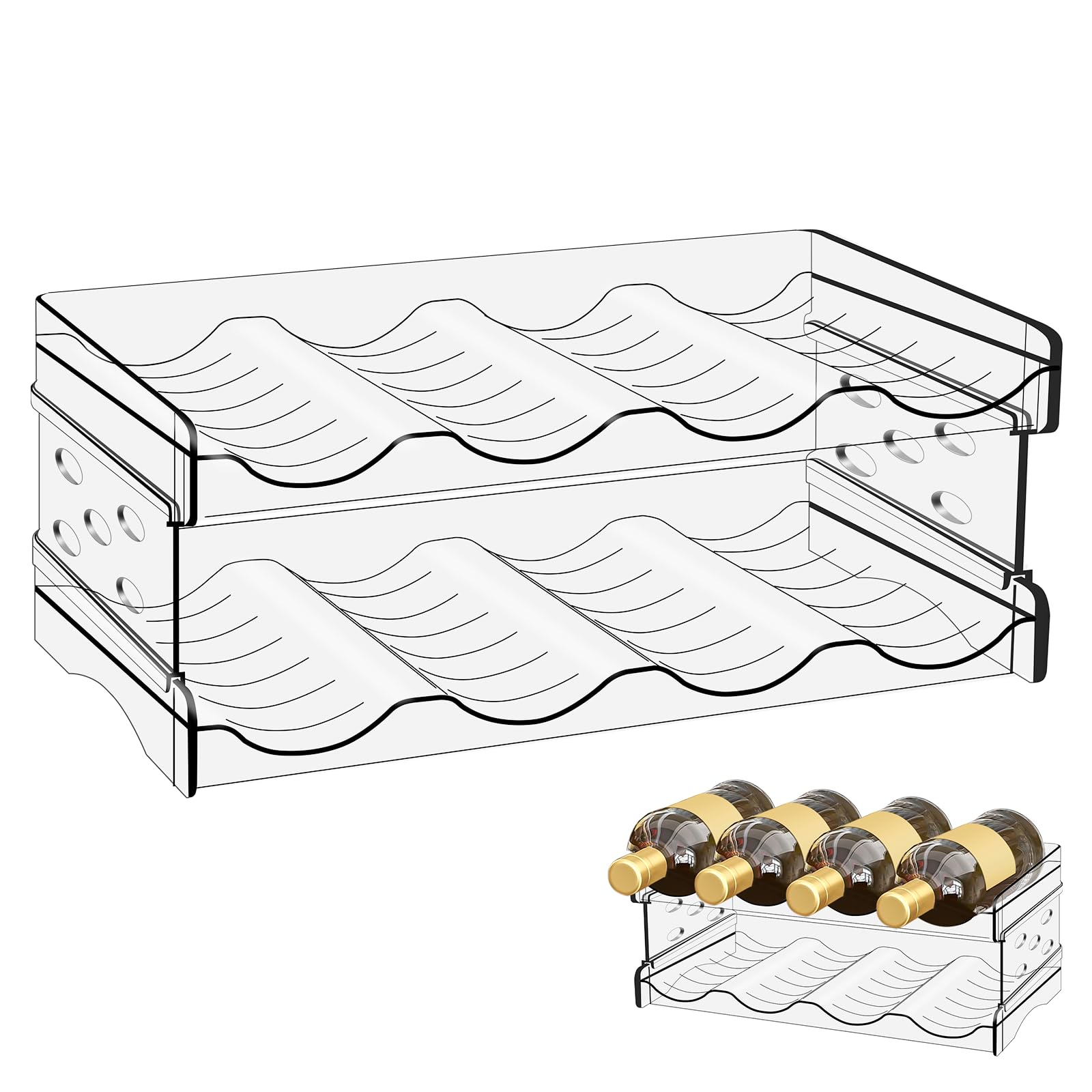 Flessenorganizer Stapelbaar - Transparant Flessenrek Voor 6 Flessen, Set Van 2 Stuks