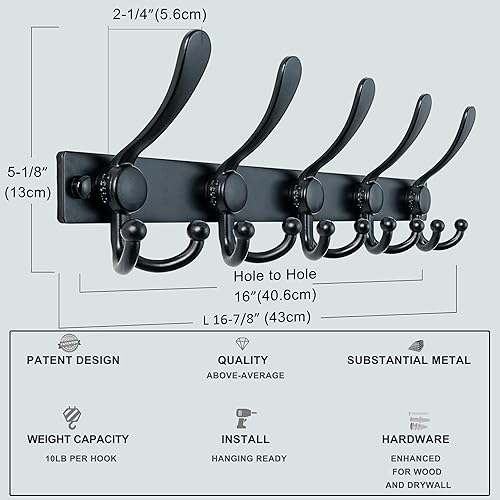 Miniatura 5 de Dseap Perchero de pared 2.0 Pro resistente 300% más grueso, montaje en perno de 16 pulgadas, ganchos de pared de acero inoxidable para ropa,