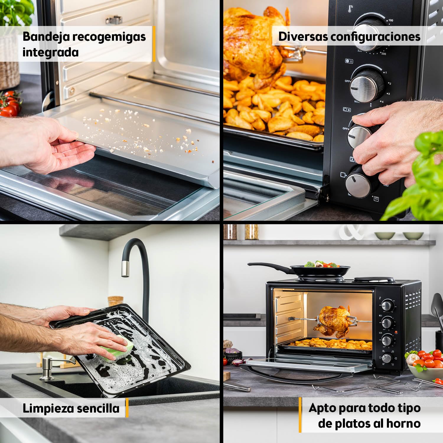 TZS First Austria Mini Horno 30L 3200W con Quemadores para Pizza 230°C 6 Modos