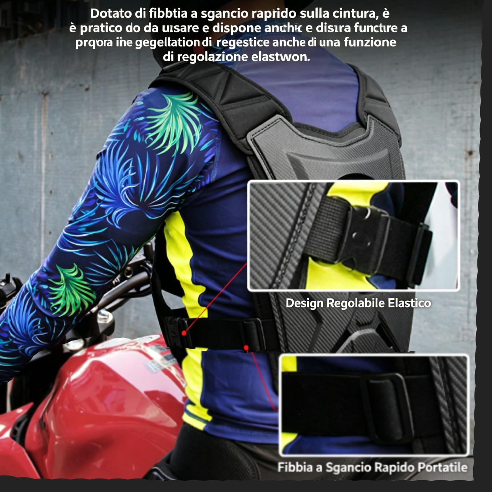 Armatura Torace con Protezione Doppia Strato, Pettorina Motocross Resistente Agli Urti, Imbottitura Fibbie Regolabili, Ventilazione Ergonomica, Adatto per Ciclismo Motocross Motociclismo