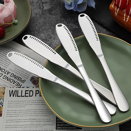 Miniatura 7 de Juego de 6 cuchillos de mantequilla plateados, esparcidor de cuchillos de mantequilla altamente pulido, cuchillo esparcidor de acero inoxidable,