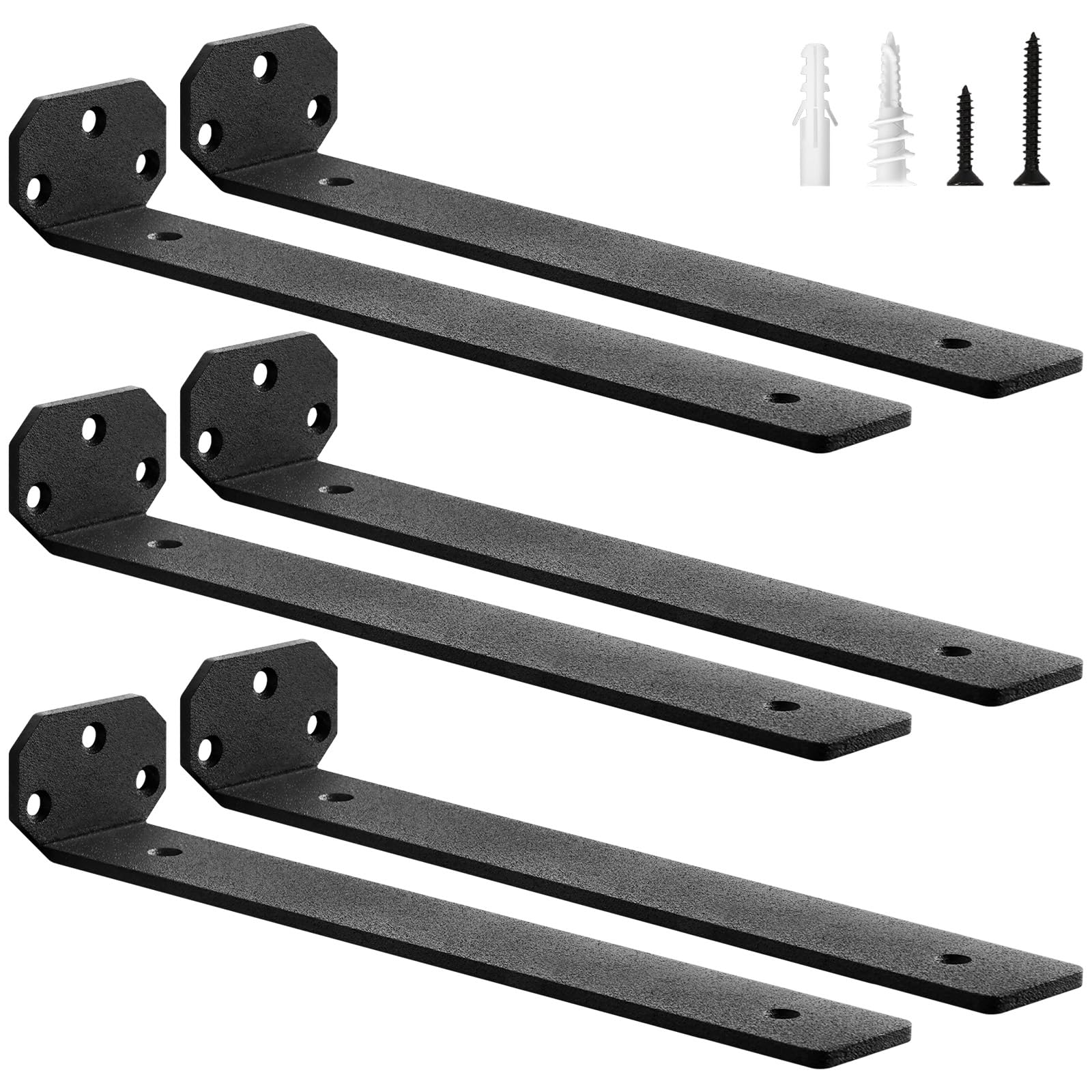 scicent Confezione da 6 staffe per mensole galleggianti, resistenti, capacità 50 kg, spessore 5 mm, staffe da parete per mensole, supporto per mensole con viti (nero, 30 cm)