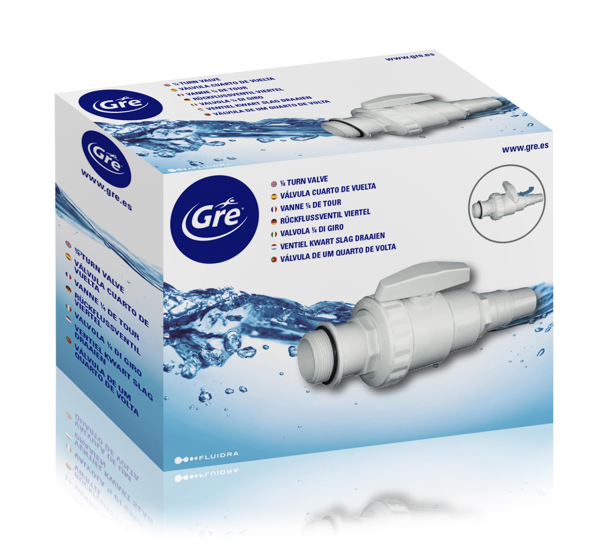 Gre 621702 - Vanne 1/​4 de tour pour filtres. Compatible avec des diamètres de 32 à 38 mm.