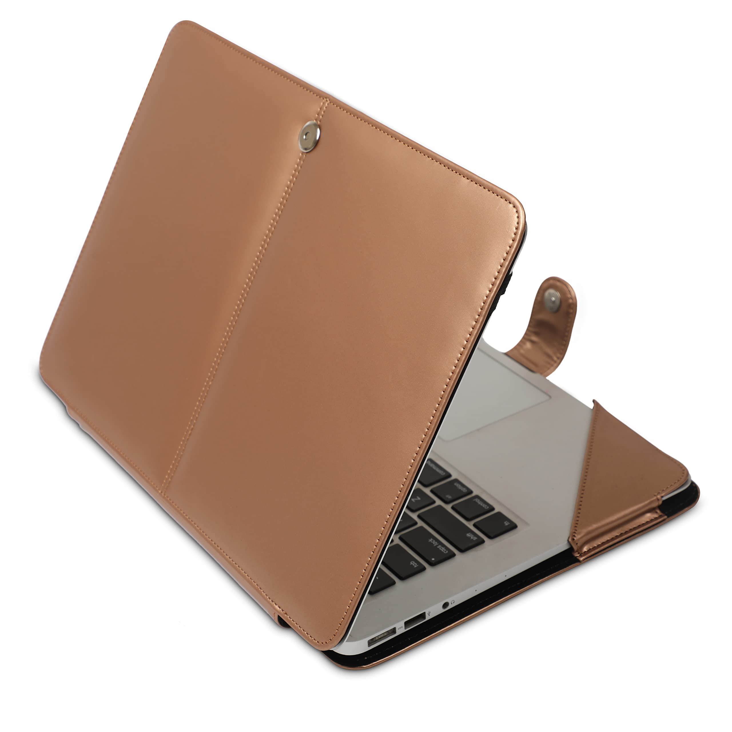 ENTHOPIA 13 to 14 Inches Folio Laptop Case Cover Vegan Leather Compatible for MacBook, Lenovo, Hp, Dell &Other Notebooks - Rose Gold