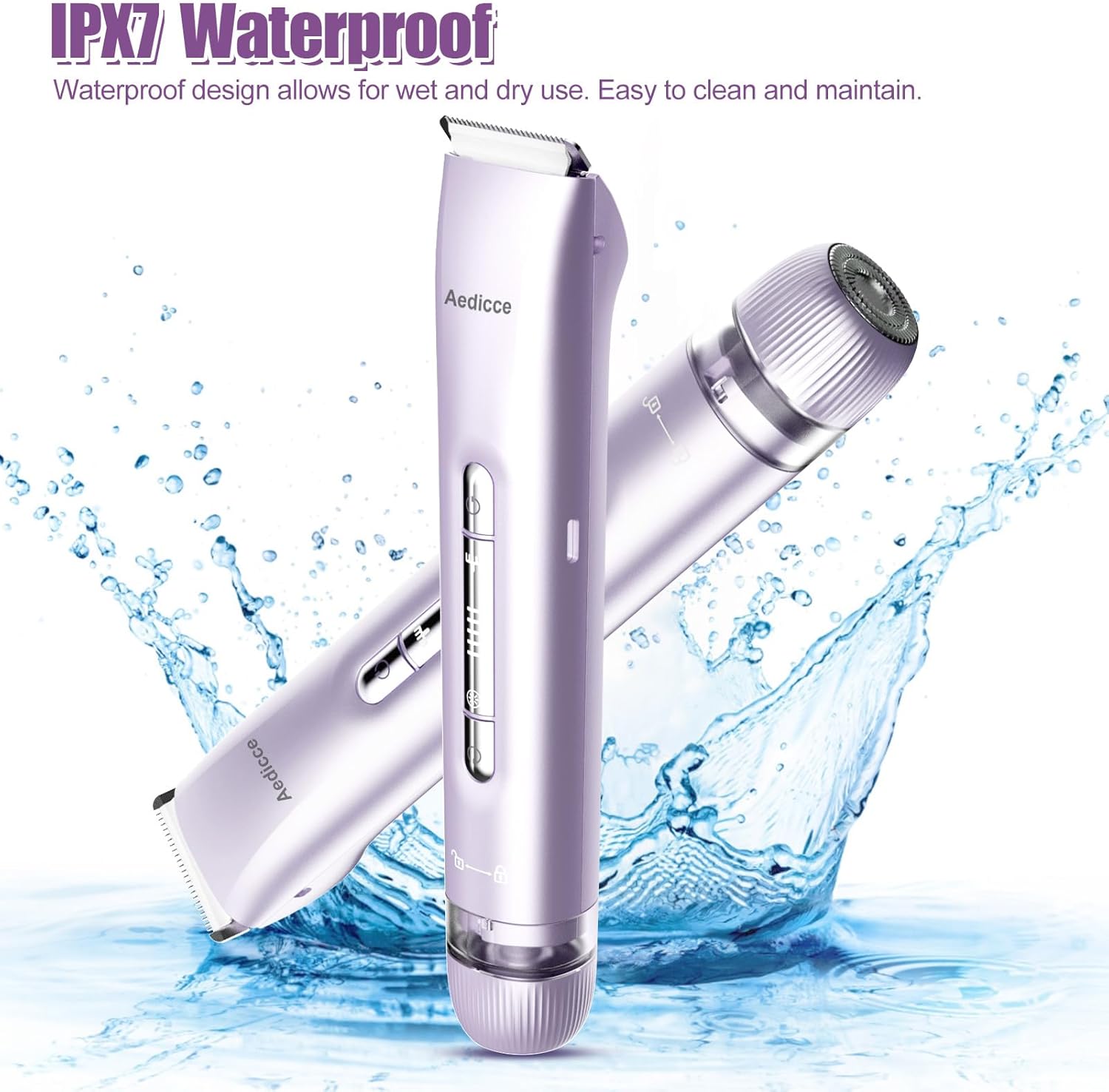 Bikini Trimmer for Women 2 in 1, Dual Head Womens Electric Shaver, Electric Razors for Pubic Hair, IPX7 Waterproof Rechargeable Facial Hair Removal for Shaving Underarm Leg Arm Body Face, Purple - Image 2