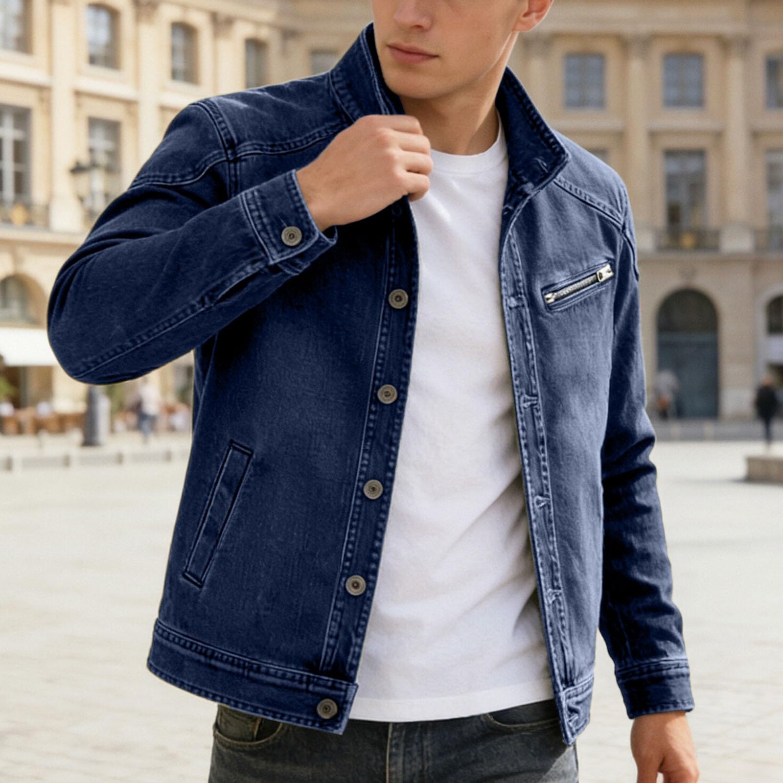 Generisch Chaqueta vaquera para hombre, chaqueta de entretiempo, chaqueta de primavera y otoño, chaqueta clásica vaquera, chaqueta cargo, ropa de calle, chaqueta de hombre, chaqueta de camisa vintage