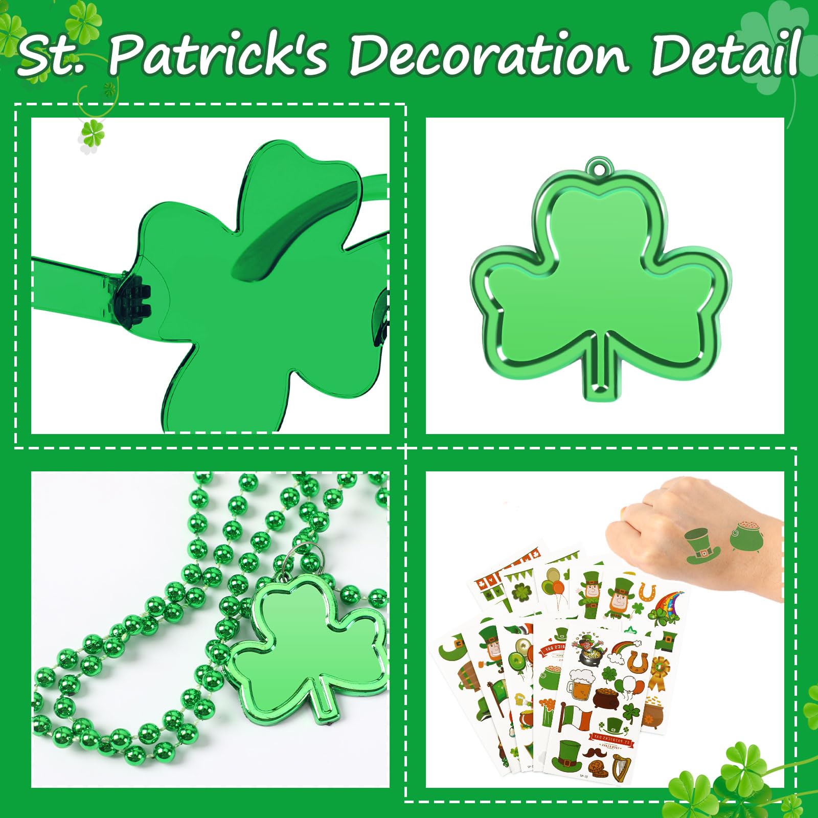 Lot De 12 Accessoires Saint-Patrick - 6 Colliers Et 6 Bracelets Trèfle Vert, Pour Fête, Défilé, Enfants Et Adultes