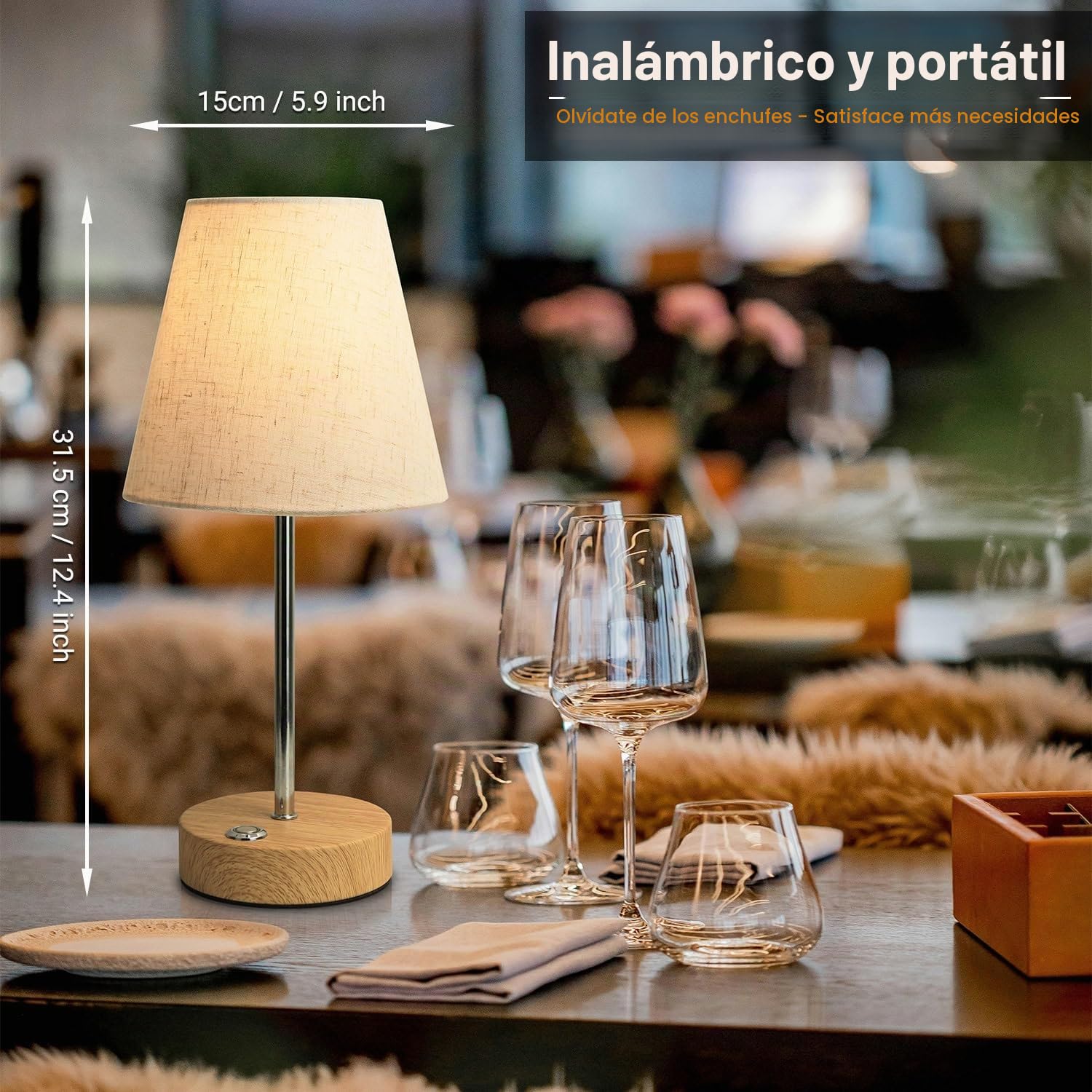 HSLighting Lámpara De Mesa Inalámbrica, Lámparas Sin Cables A Batería Pantalla De Tela Lámpara De Noche Recargable Ligera y Regulable Continuamente (Moderno, 2)