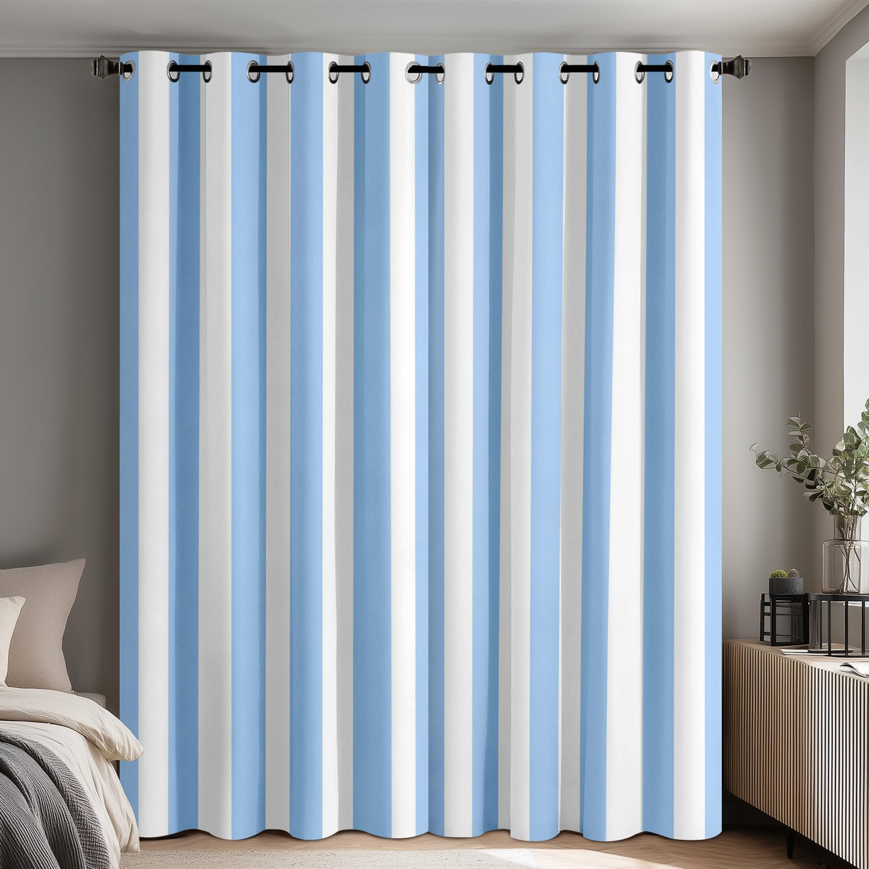 Vertical Stripe Curtains Eyelet, Blue and White Striped Blackout Curtains for Bedroom Living Room, Thermal Window Drapes Home Decor 52x72 Inch 2 Panels