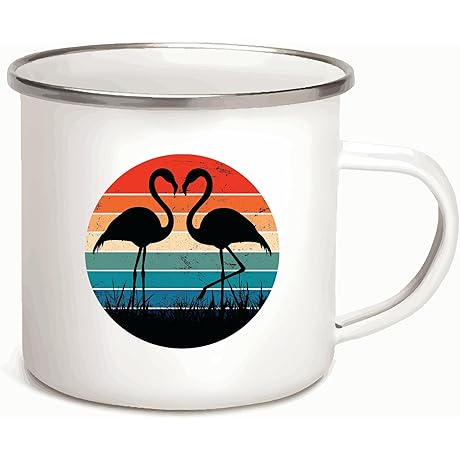 Flamingo Sunset Gift for Flamingo Flatware Set Lovers: 12oz Enamel Silver Mug