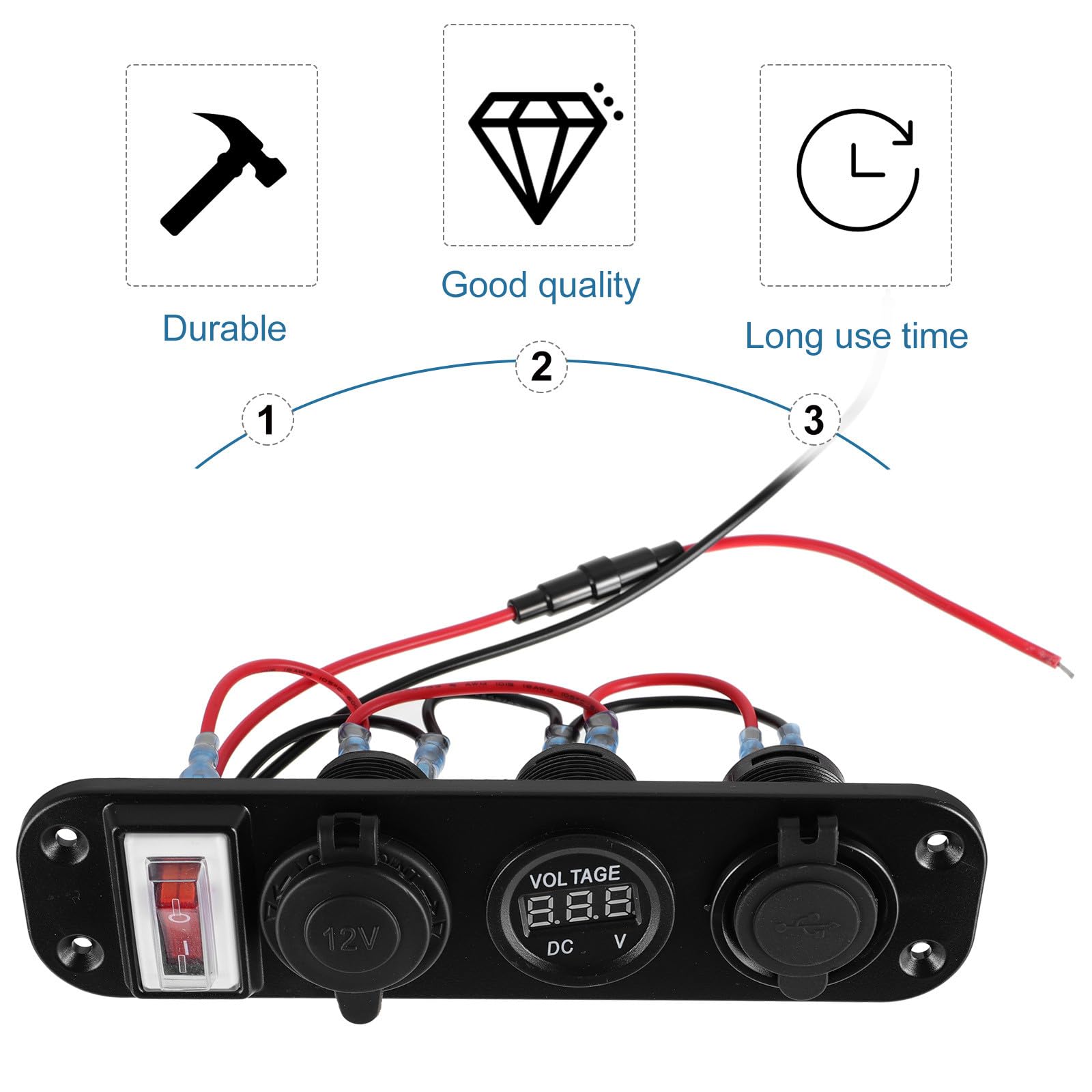 CALLARON Caricatore Auto Doppia Porta USB e Voltmetro Digitale, Pannello Tre Prese Accendisigari 12-24v, Ricarica Simultanea per Auto e Barca