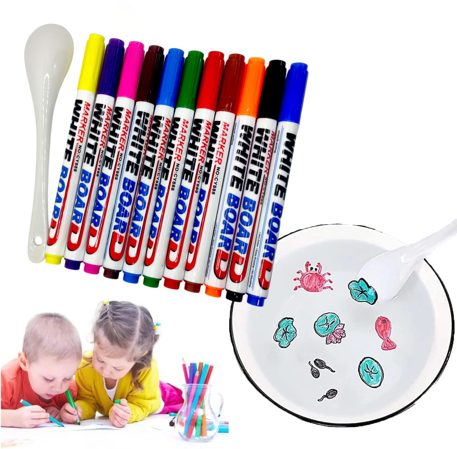 RVM Toys Pack Of 12 Pcs Making Magic Doodle Water Erasable Medium Point Markers Floating Pens Floating Ink Pen Set, Magical Water Painting Sketch Pens Whiteboard Marker for Kids, Children Art