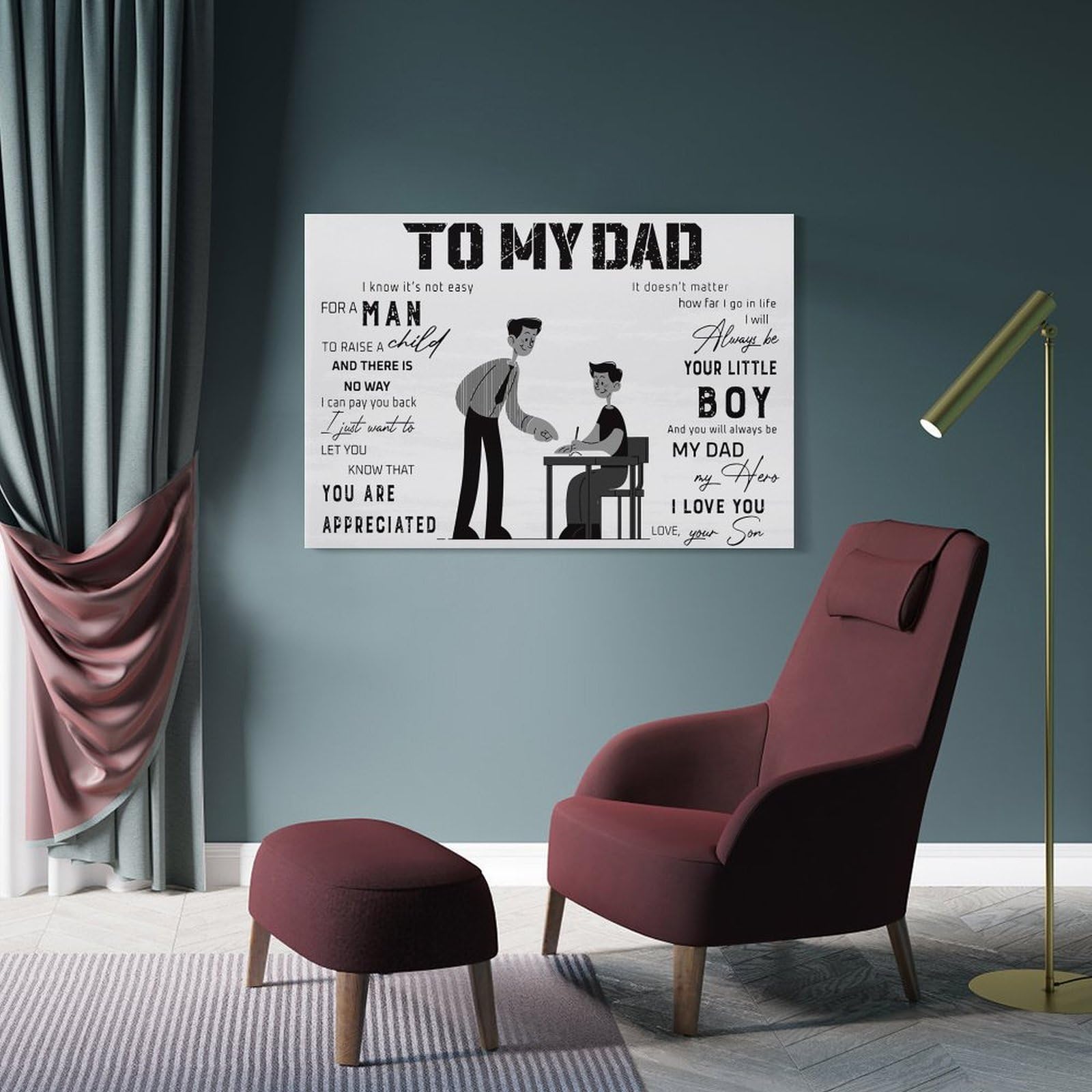 Junmoney Wall Picture Print To My Dad Teacher, 20x30inch(50x75cm), for Entryway, Lounge Links Or Small Walls, Home Artwork for First Impressions
