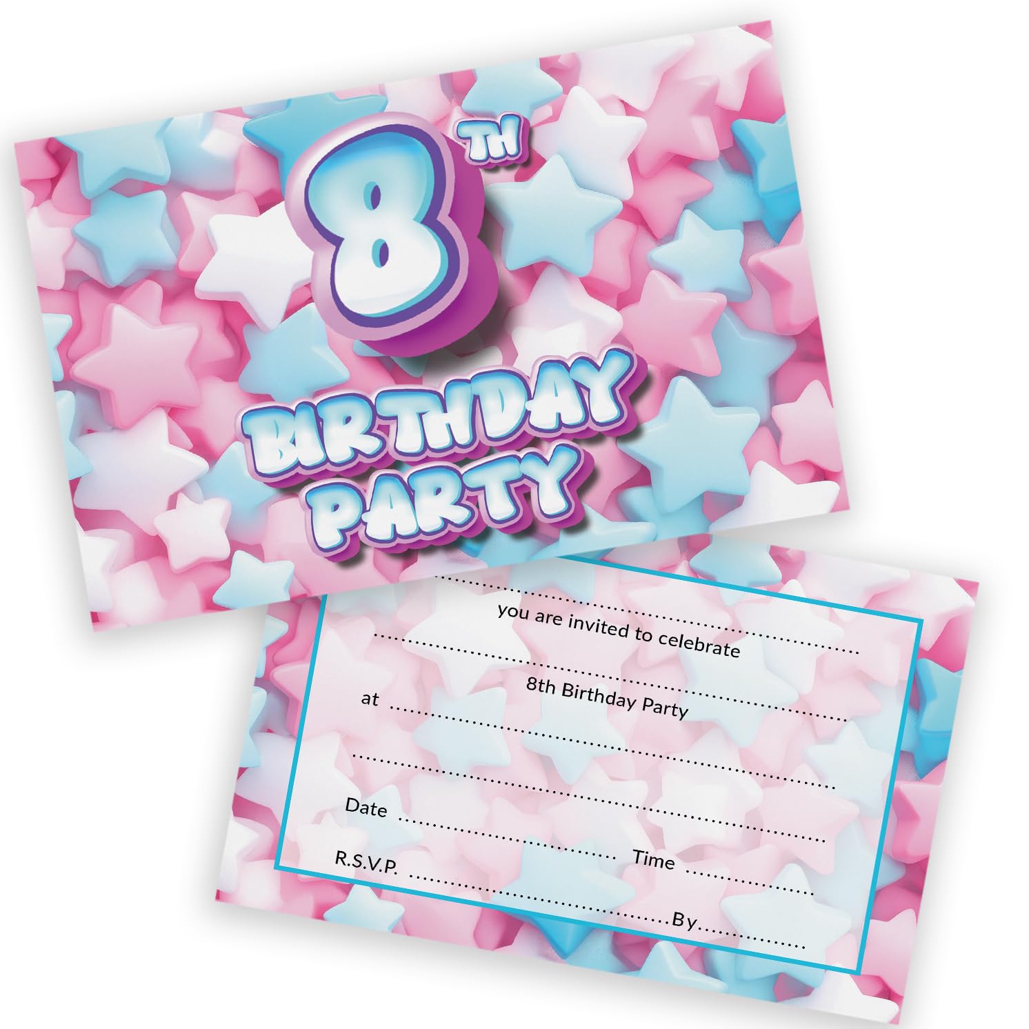 8th Birthday Party Invitations Kids - Sweet Marshmallow 28 Pack - Childrens Birthday Invitations for Boys/Girls A6 Bday Party Invites Invitation Cards with Folding Envelopes