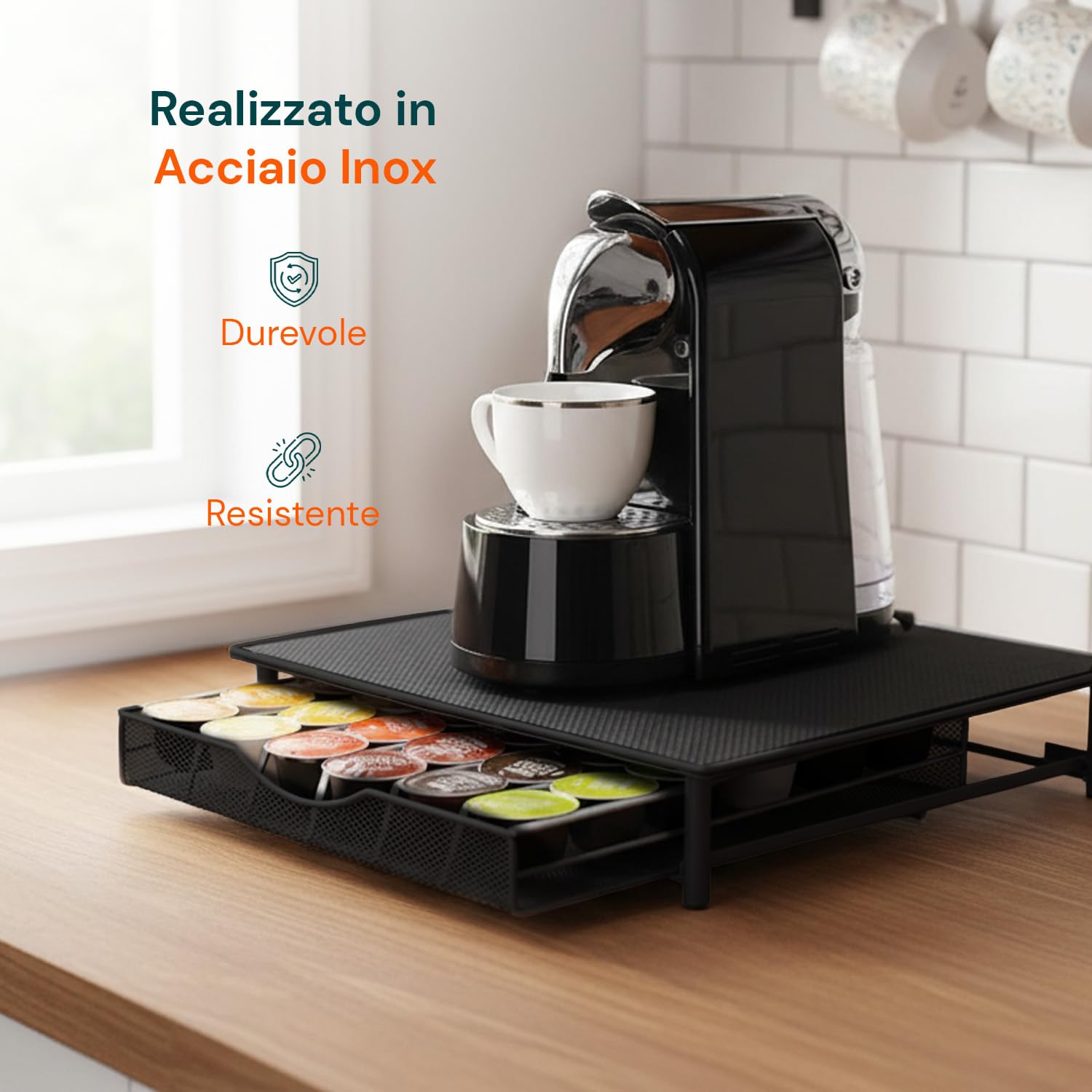 Avilia - Porta Capsule in Acciaio Inox 36 Posti con Cassetto Estraibile per Capsule Ø54 mm, Supporto Salvaspazio per Macchina da Caffè, Design Moderno per Cucina e Ufficio