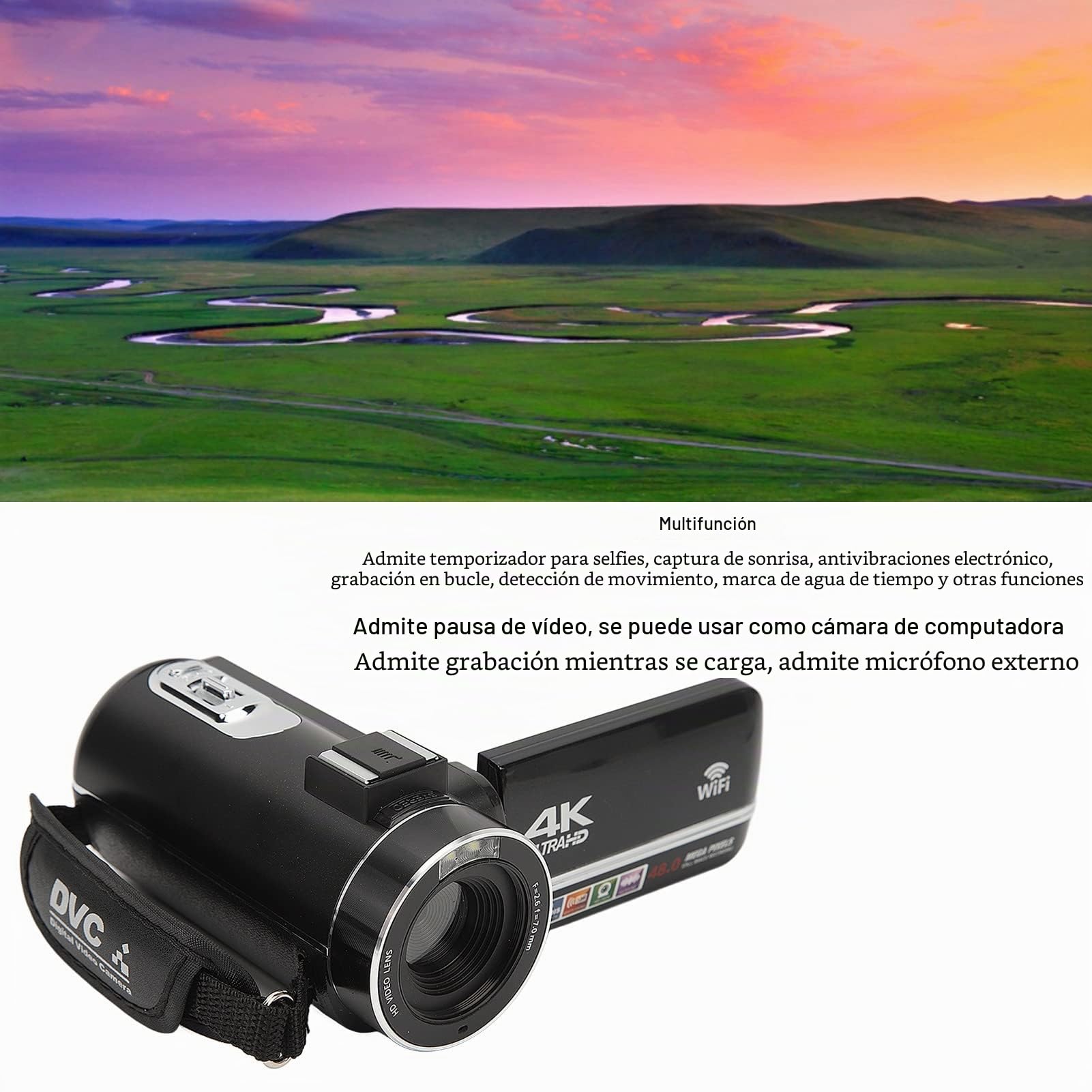 Videocámara Videocámara, HD 4K Cámara Digital Grabadora 48MP 18X Zoom Digital 3.0in Pantalla Táctil WiFi Vlogging Cámara con Control Remoto, Batería de 1500mAh