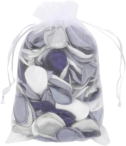 Vista 14 de Emivery 300 pétalos de rosa falsos, pétalos de flores artificiales, color rosa y azul marino, pétalos de rosa rosa y azul marino para boda, cesta