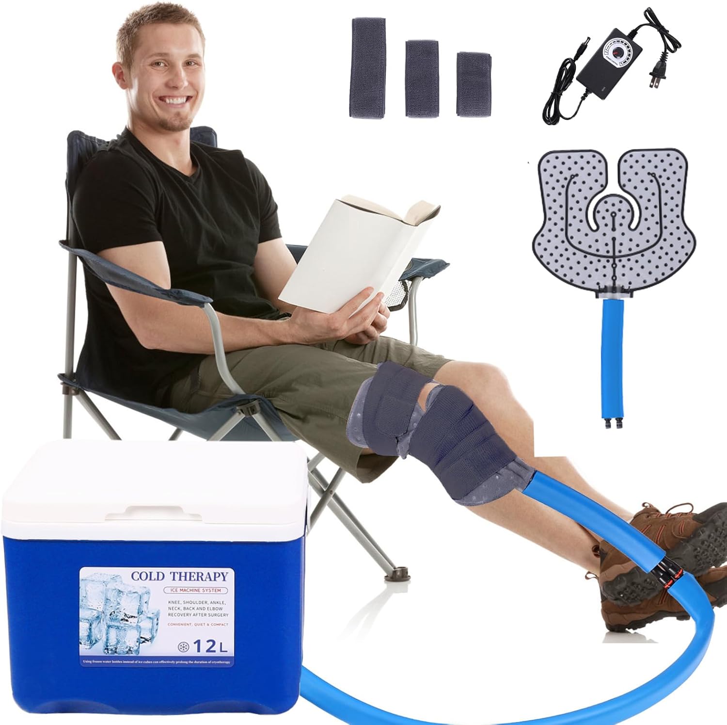 Cold Therapy Machine, Cryotherapy Freeze Kit System for Knee Replacement, Ice Machine with Universal Pad for Knee, Back, Leg and Hip, 12L