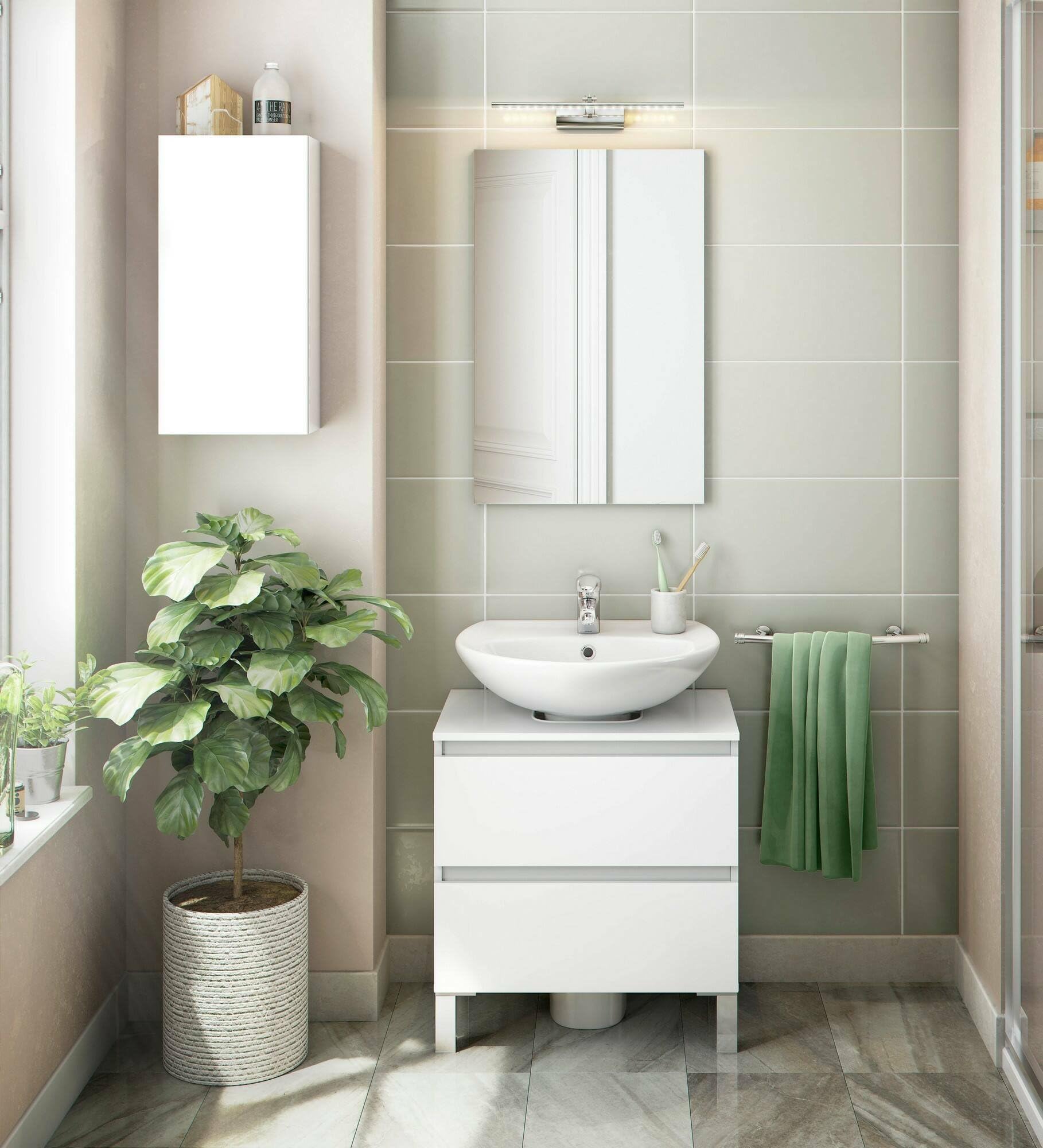 Dmora - Mobile pensile Croskey, Armadietto sospeso, Mobiletto a muro, Armadio ausiliario multifunzione, 30x16 h60 cm, Bianco lucido