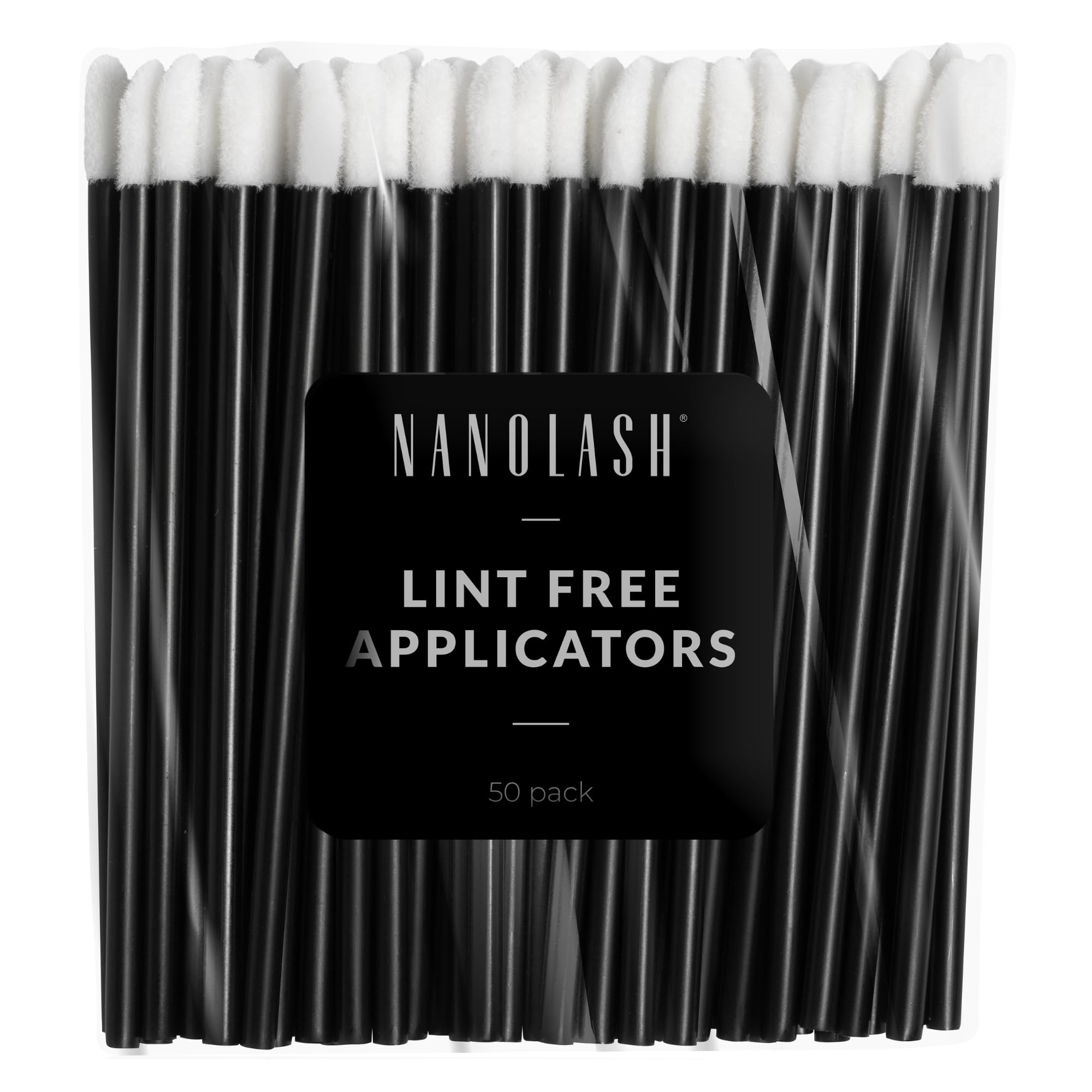 Nanolash 50pcs Lint-Free Applicators - Velour Bristle, Disposable, Weiß, For Eyelashes & Eyebrows