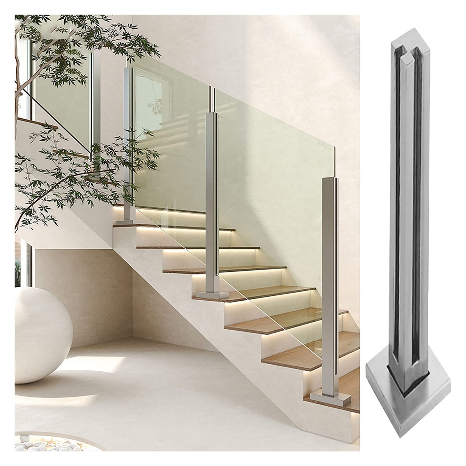 Słupek balustrady wewnętrznej, wysokość od 31 do 100 cm, stalowy, zaciskowy, panele ogrodzeniowe, montaż na podłodze, kwadratowy słupek narożny, idealny do korytarzy i bezpieczny