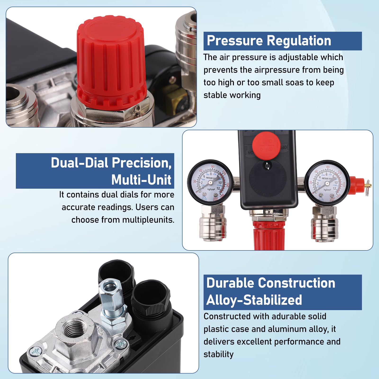Presostato Compresor Aire,240V Interruptor Presión Válvula 90-120PSI 1/2''