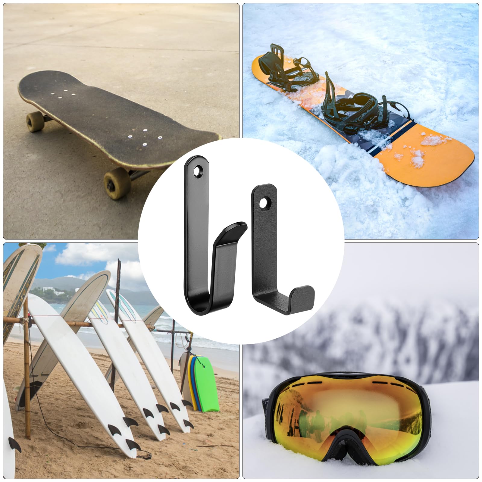 HENGBIRD 2 soportes de pared horizontales para snowboard, soporte de pared para monopatín, longboard, almacenamiento y snowboard + 1 gancho para atornillar