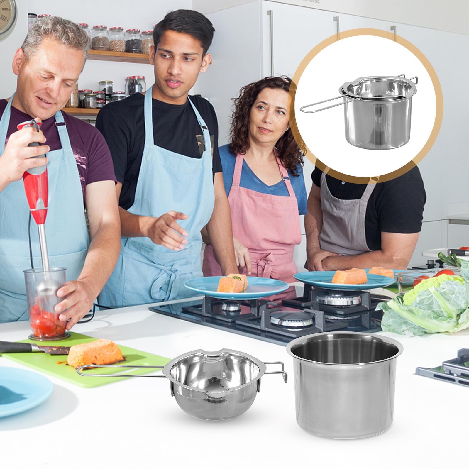 jojofuny Olla Doble de Acero Inoxidable para Estufa Cazo para Fundir Mantequilla y Queso Cuenco para Baño María de Resistente y Portátil para Repostería y Cocina