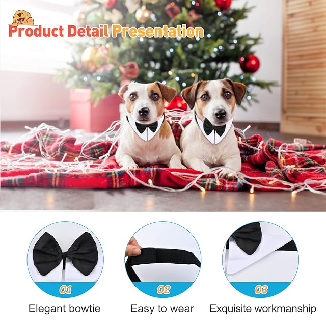 Foto 3 de 7 de HACRAHO Collar Formal para Pajarita para Mascotas, 1 Pieza, Ajustable, para Perro, Formal, para Corbata
