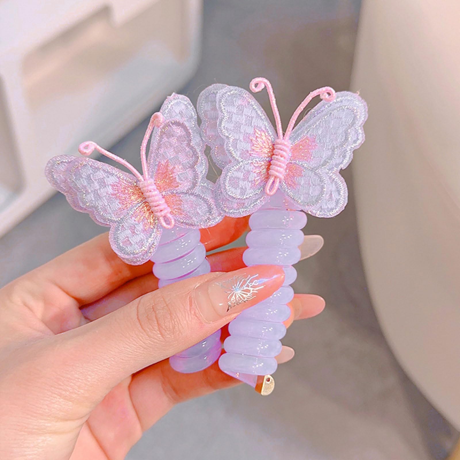 2 cintas para el pelo para niños, bordadas, con diseño de mariposa, estéticas, coleteros para el pelo de niña, coleteros